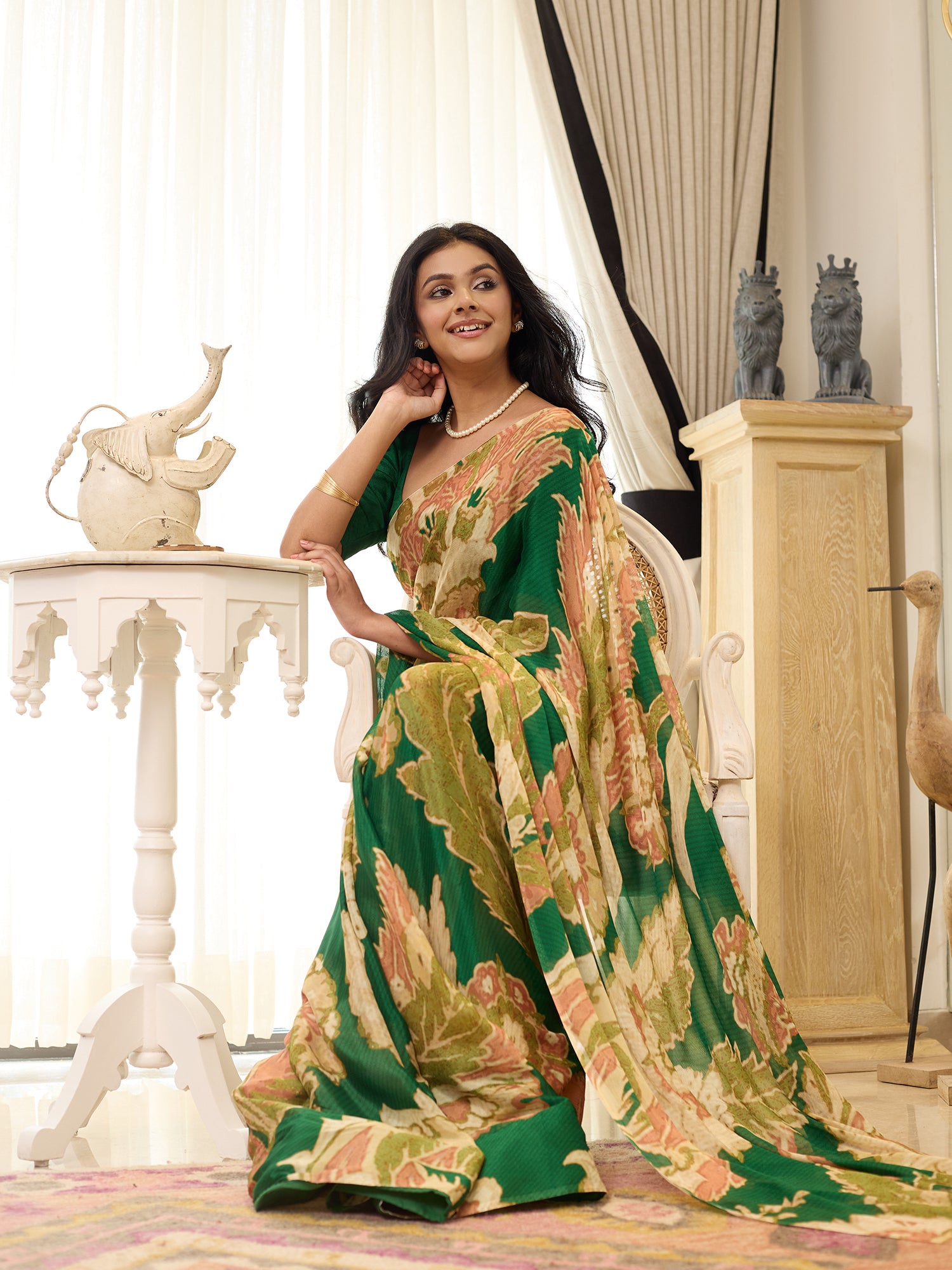 Aarzoo Emerald Green Beige Lily Saree
