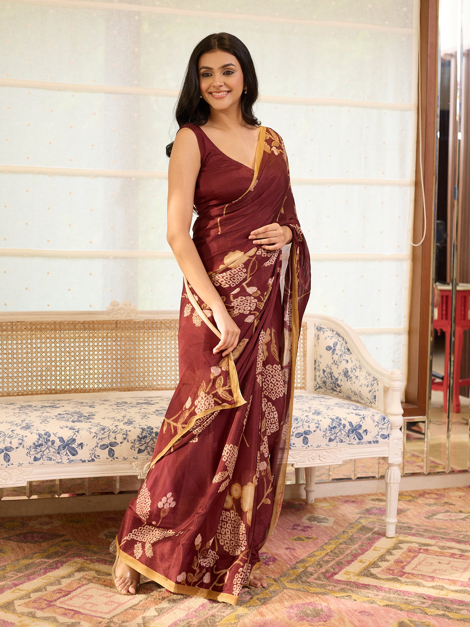 Mehreen Wine Beige Floral Vine Saree