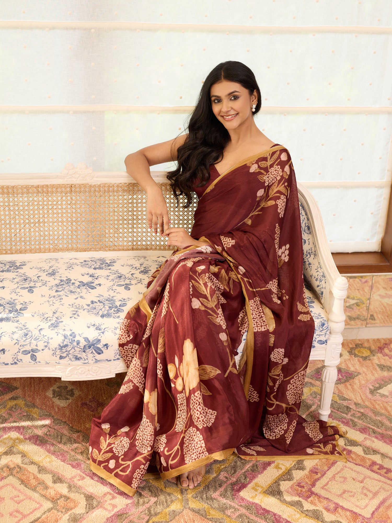 Mehreen Wine Beige Floral Vine Saree