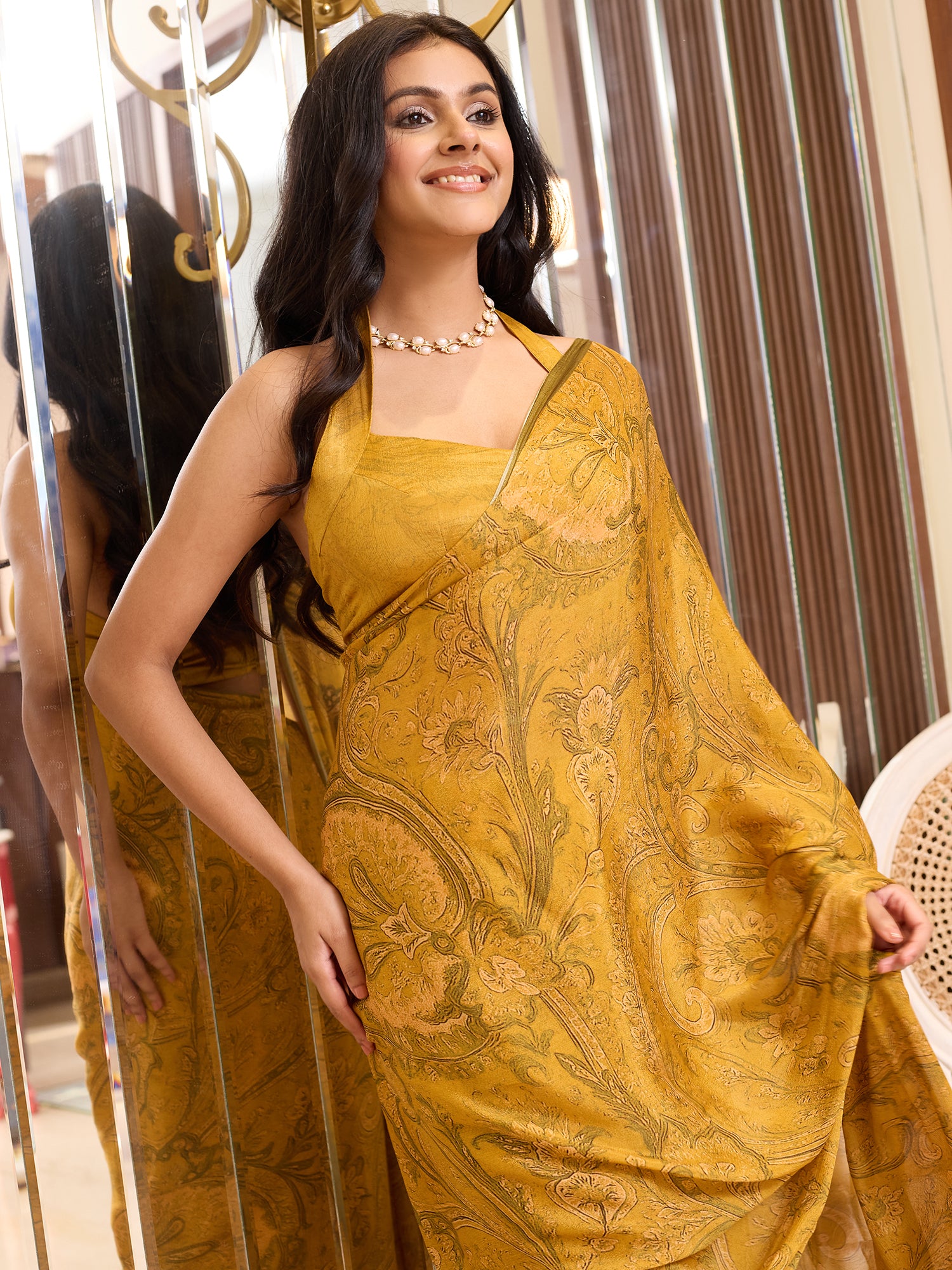 Seher Mustard Gold Tonal Paisley Saree