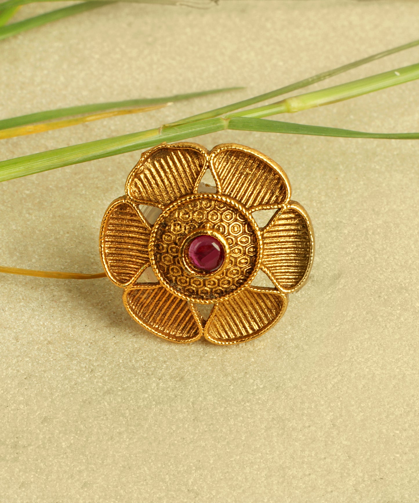 Heritage Design Antique Gold Floral Stud Earrings