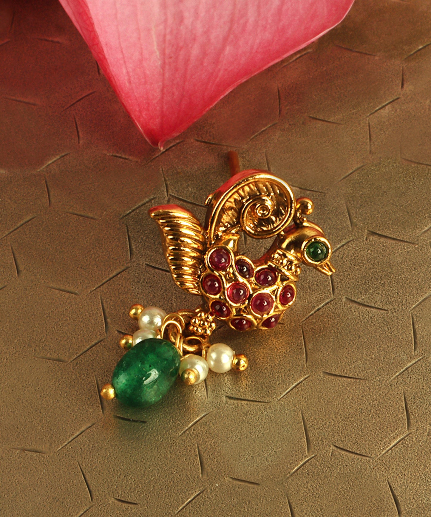 Bird Earrings With Pearl And Emeral Drop