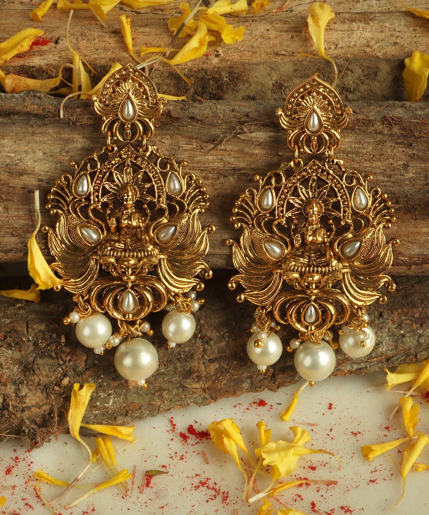 Heritage Lakshmi Temple Earrings – Gold Finish and Pearls