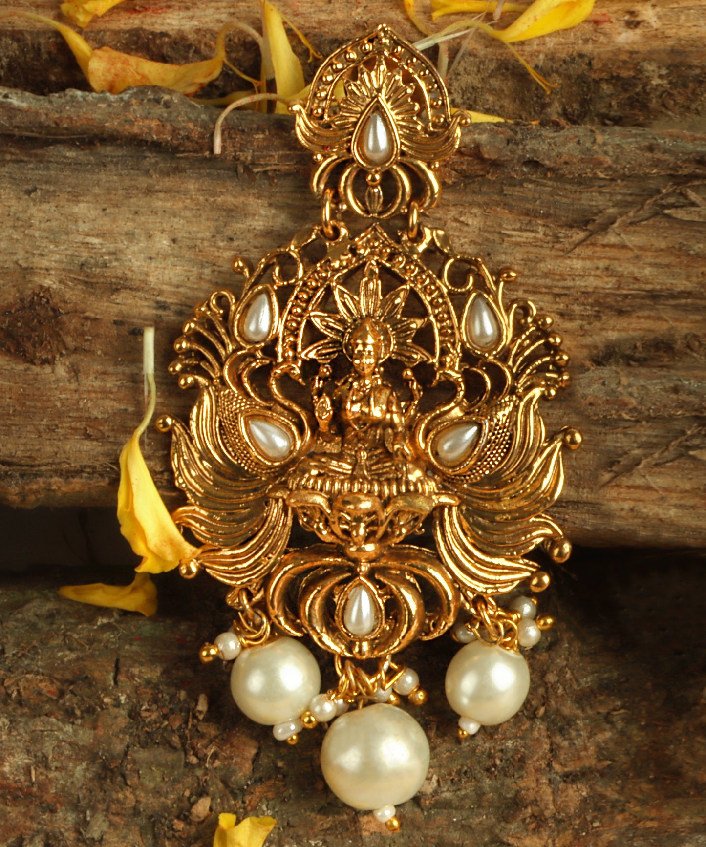 Heritage Lakshmi Temple Earrings – Gold Finish and Pearls