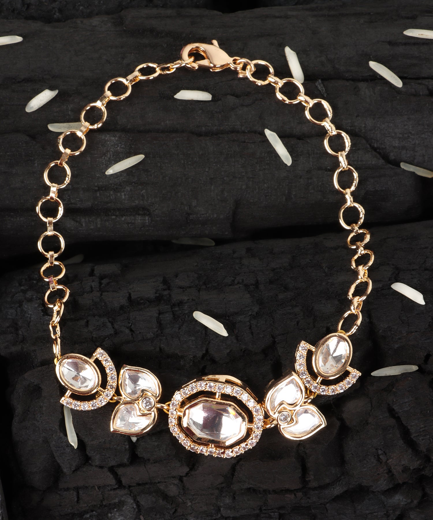 Polki Floral Motif Gold Bracelet