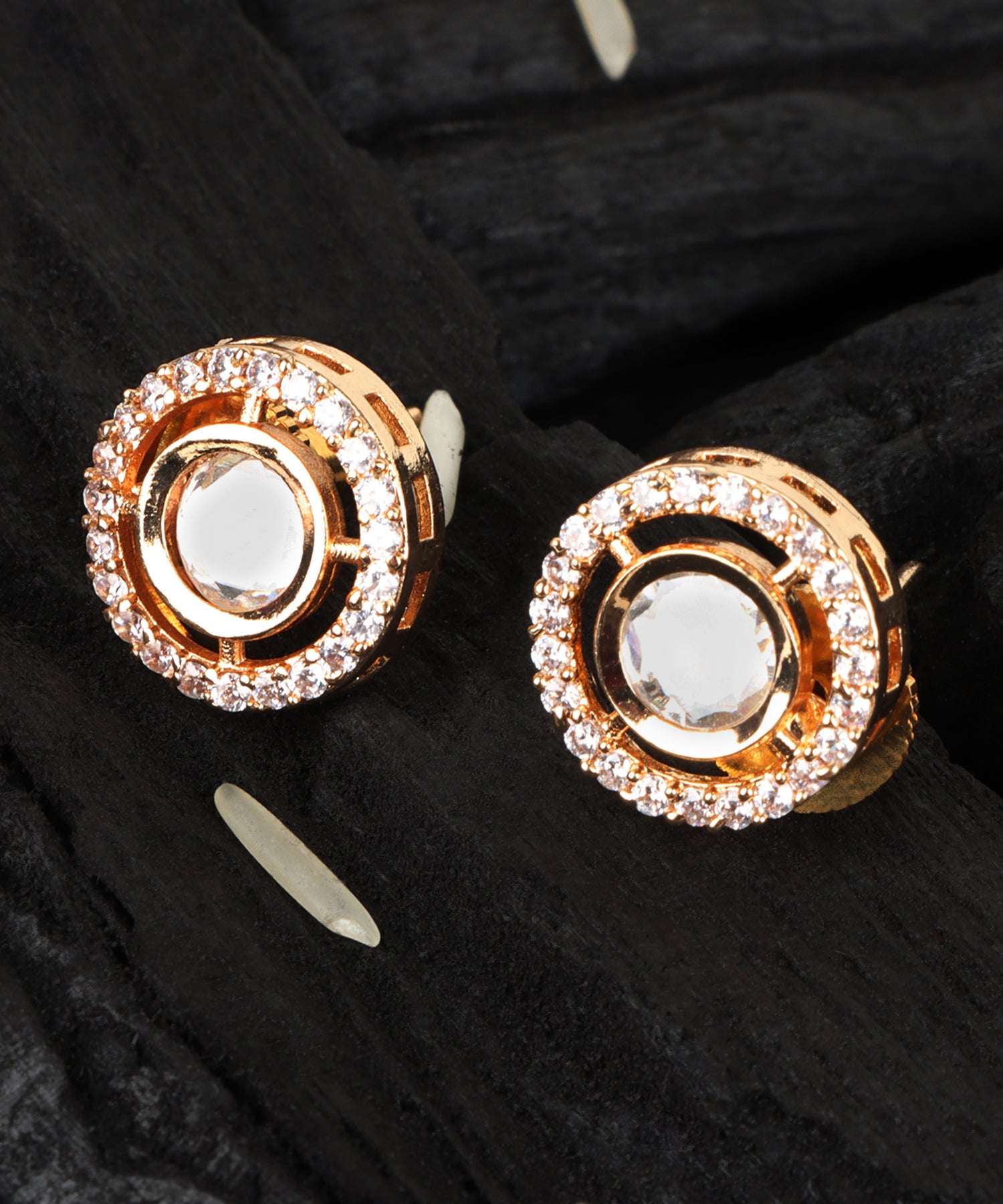 Round Polki Gold Stud Earrings