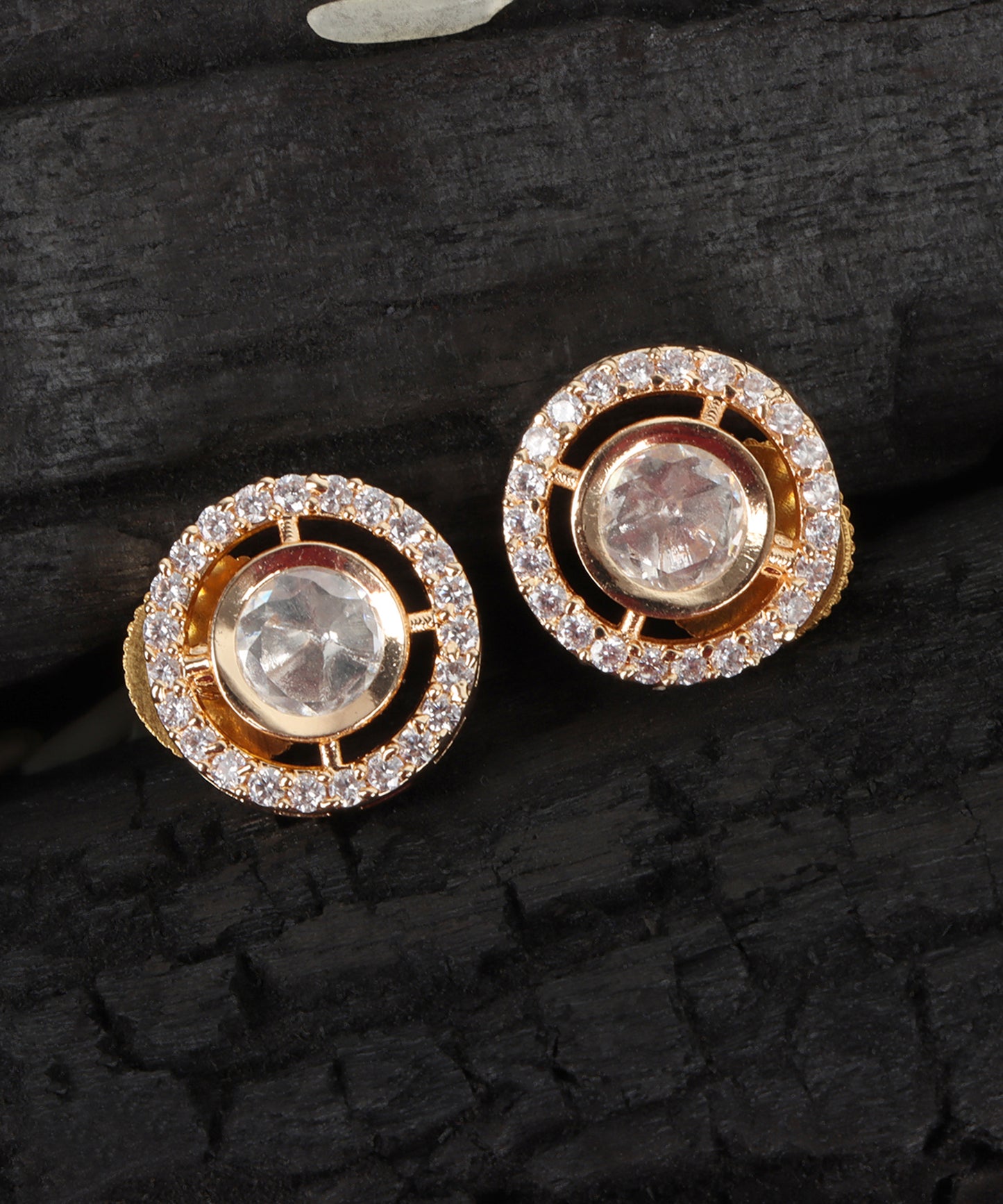 Round Polki Gold Stud Earrings