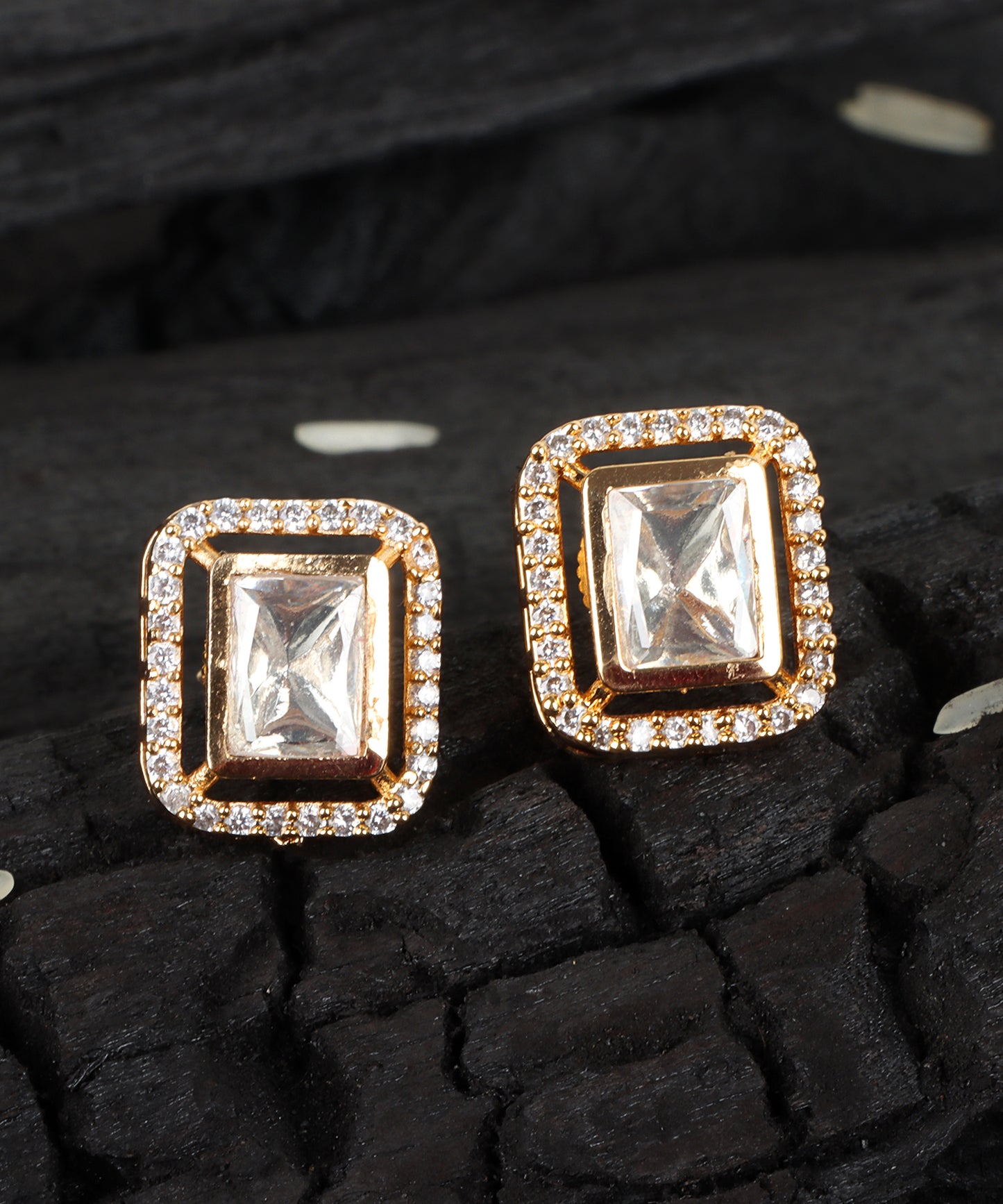 Emerald-Cut Polki Stud Earrings