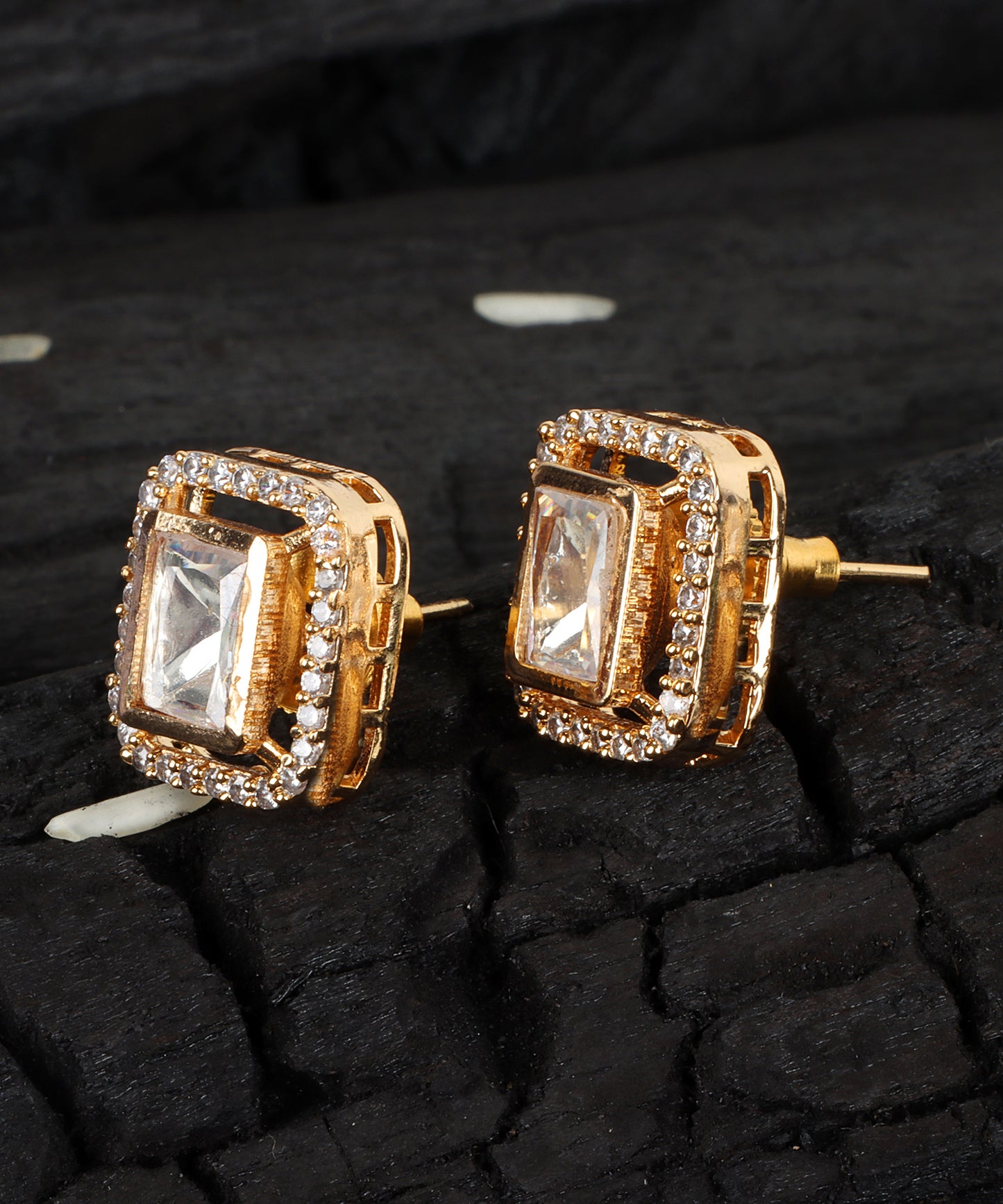 Emerald-Cut Polki Stud Earrings