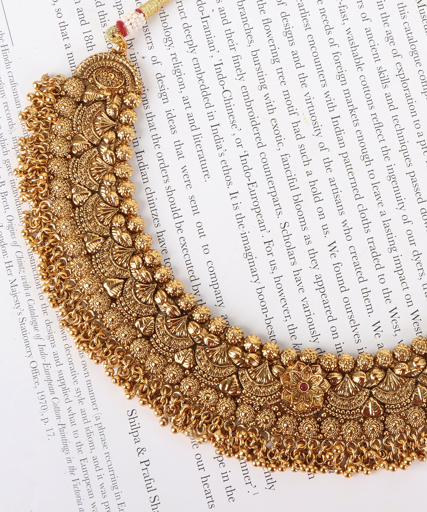 Traditional Gold Choker Necklace with Matching Jhumka Earrings – Floral Motif