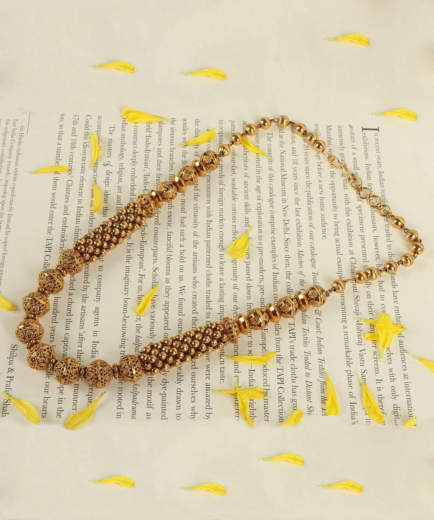 Handcrafted Spherical Bead String Necklace in Gold Finish