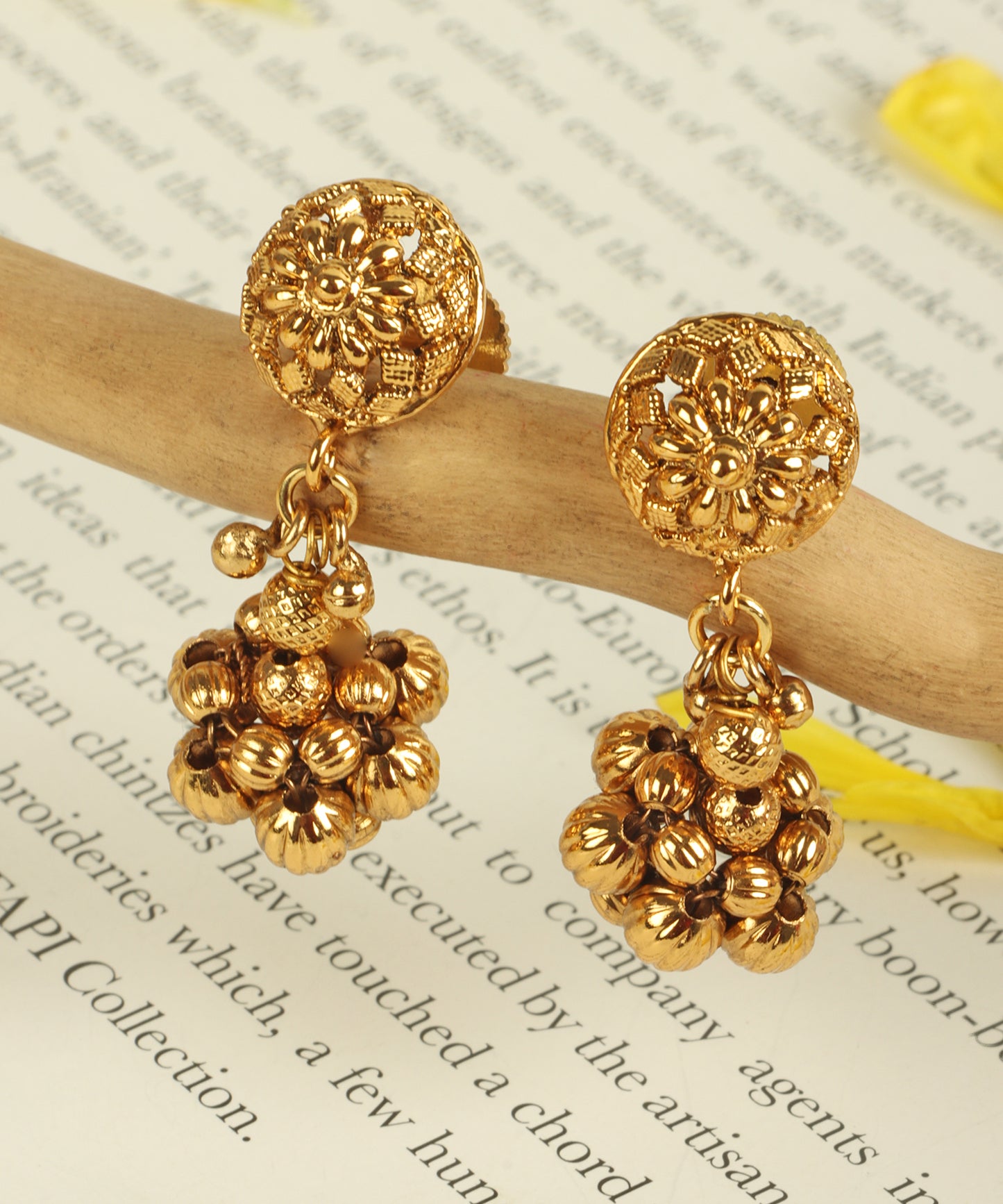 Floral Cluster Gold Drop Earrings