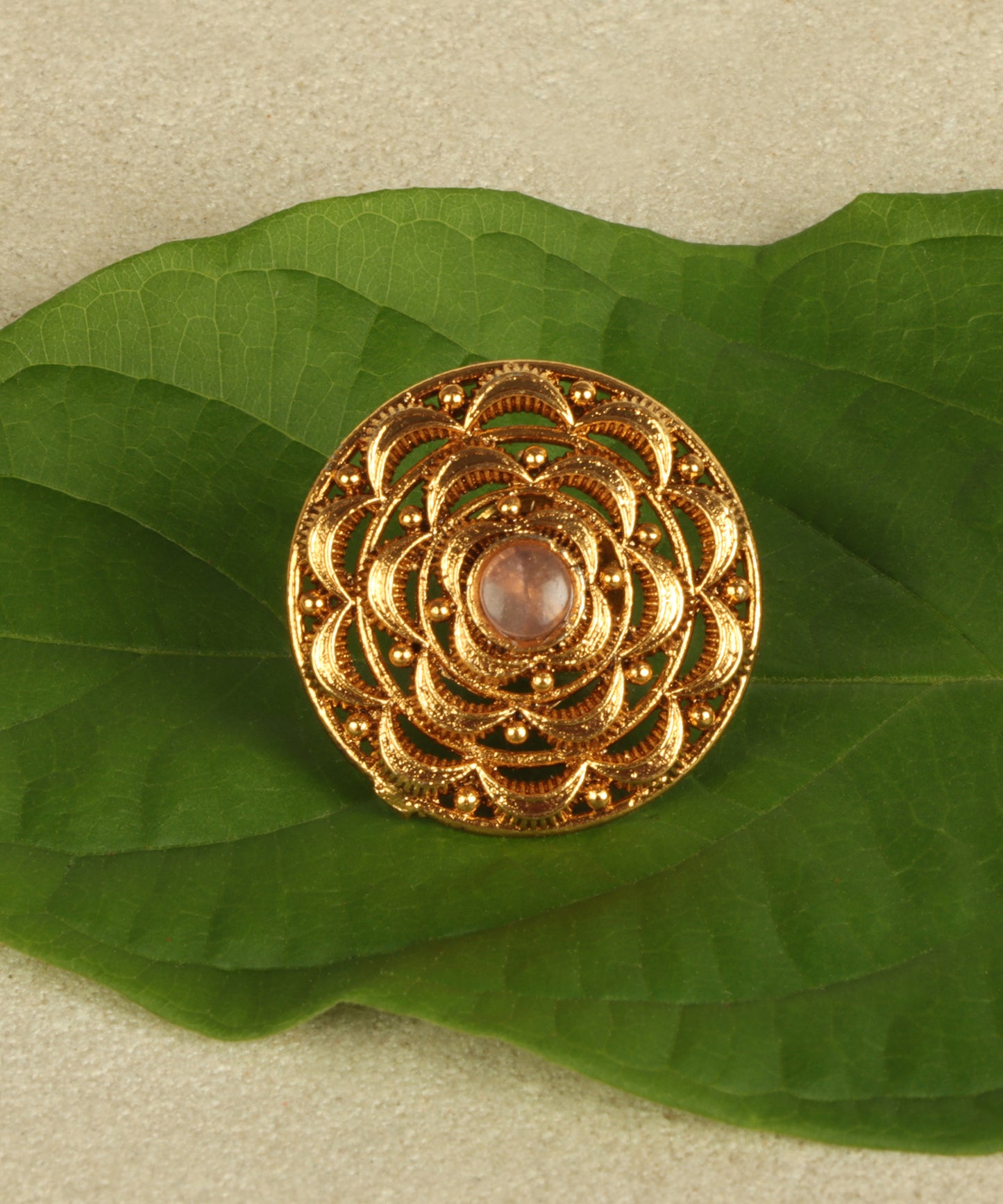 Gold Round Floral Stud Earrings