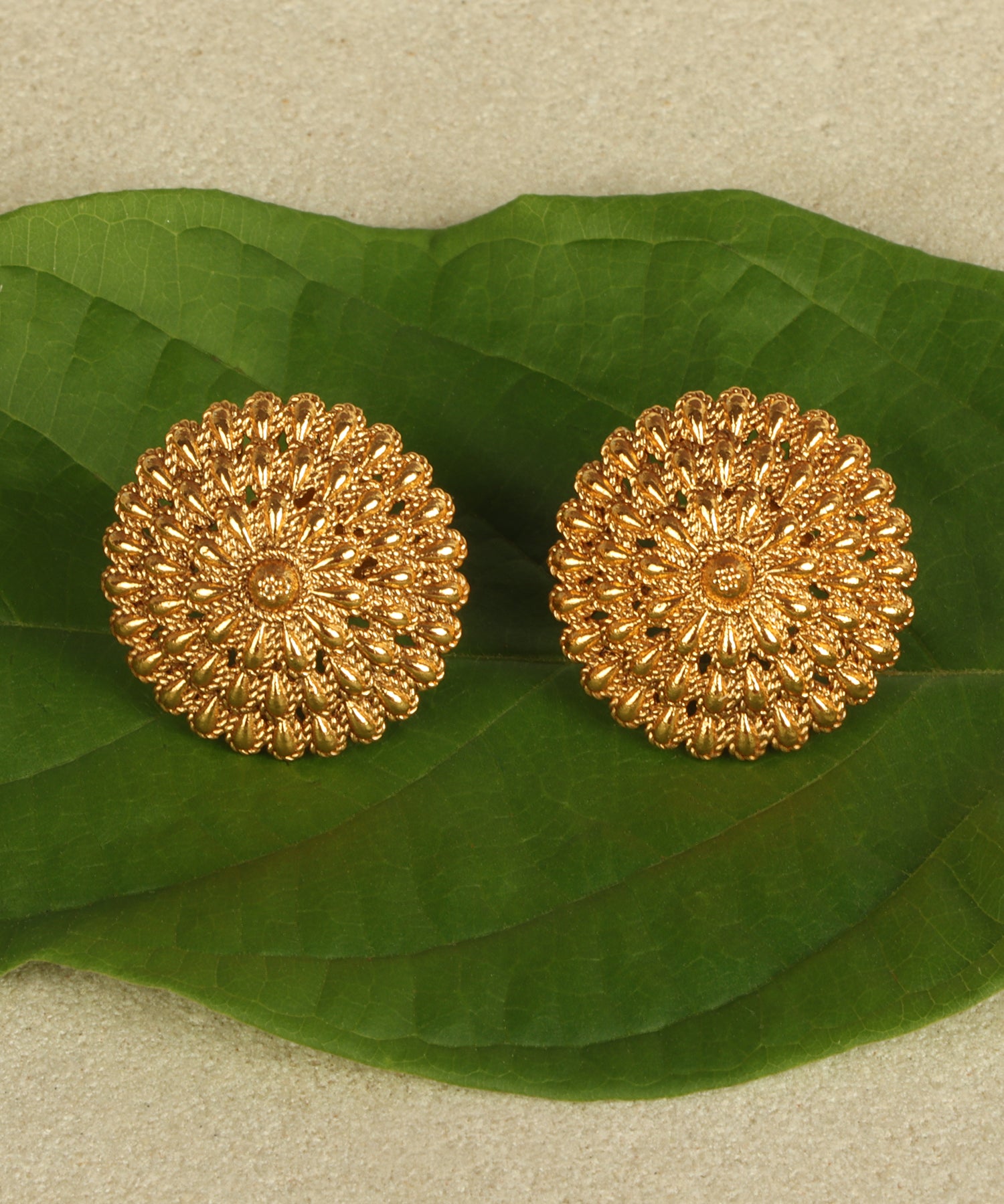 Floral Round Gold Earrings