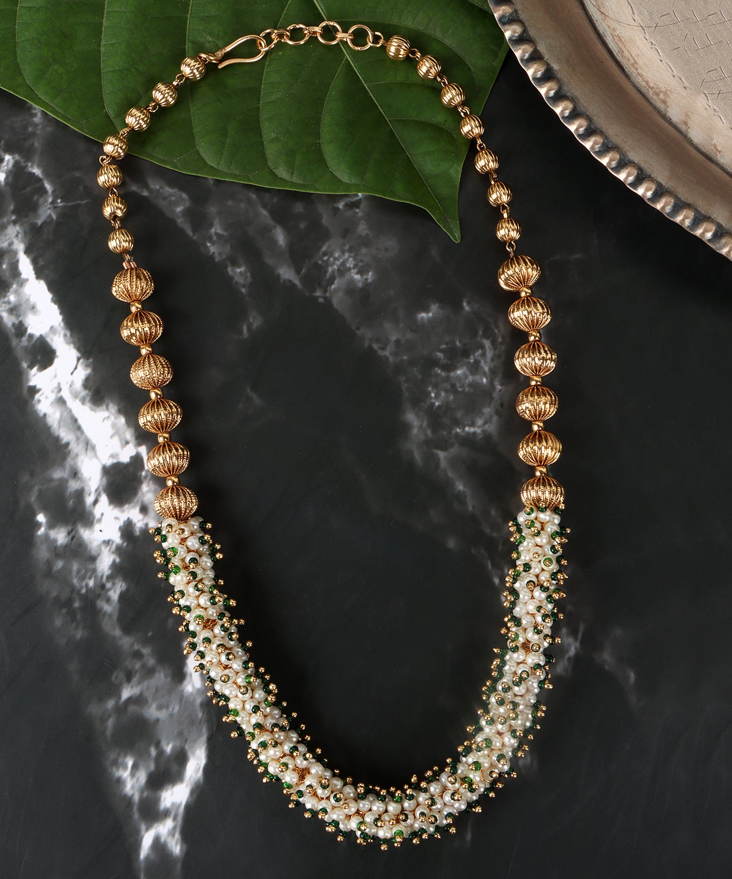 Timeless Glow Pearl & Emerald Beaded Gold Necklace