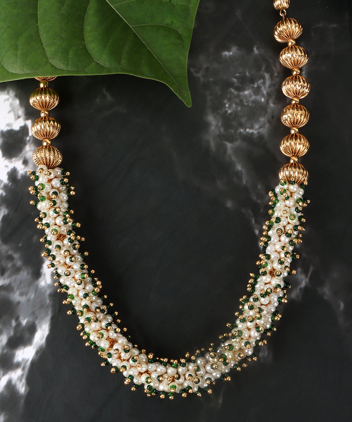 Timeless Glow Pearl & Emerald Beaded Gold Necklace