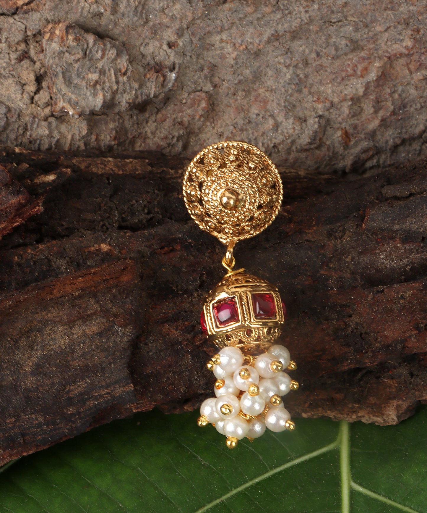 Ethereal Ruby Pearl Heritage Earrings