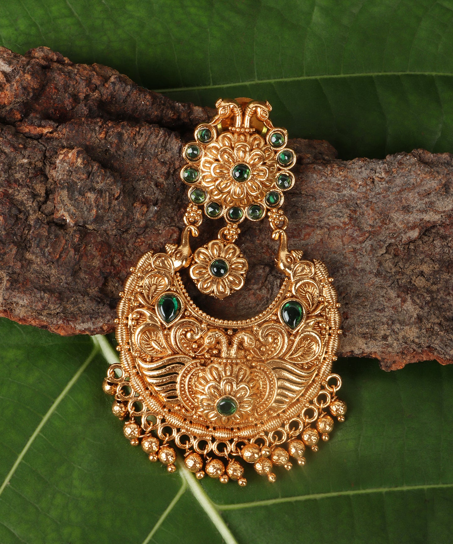 Royal Emerald Crescent Gold Earrings