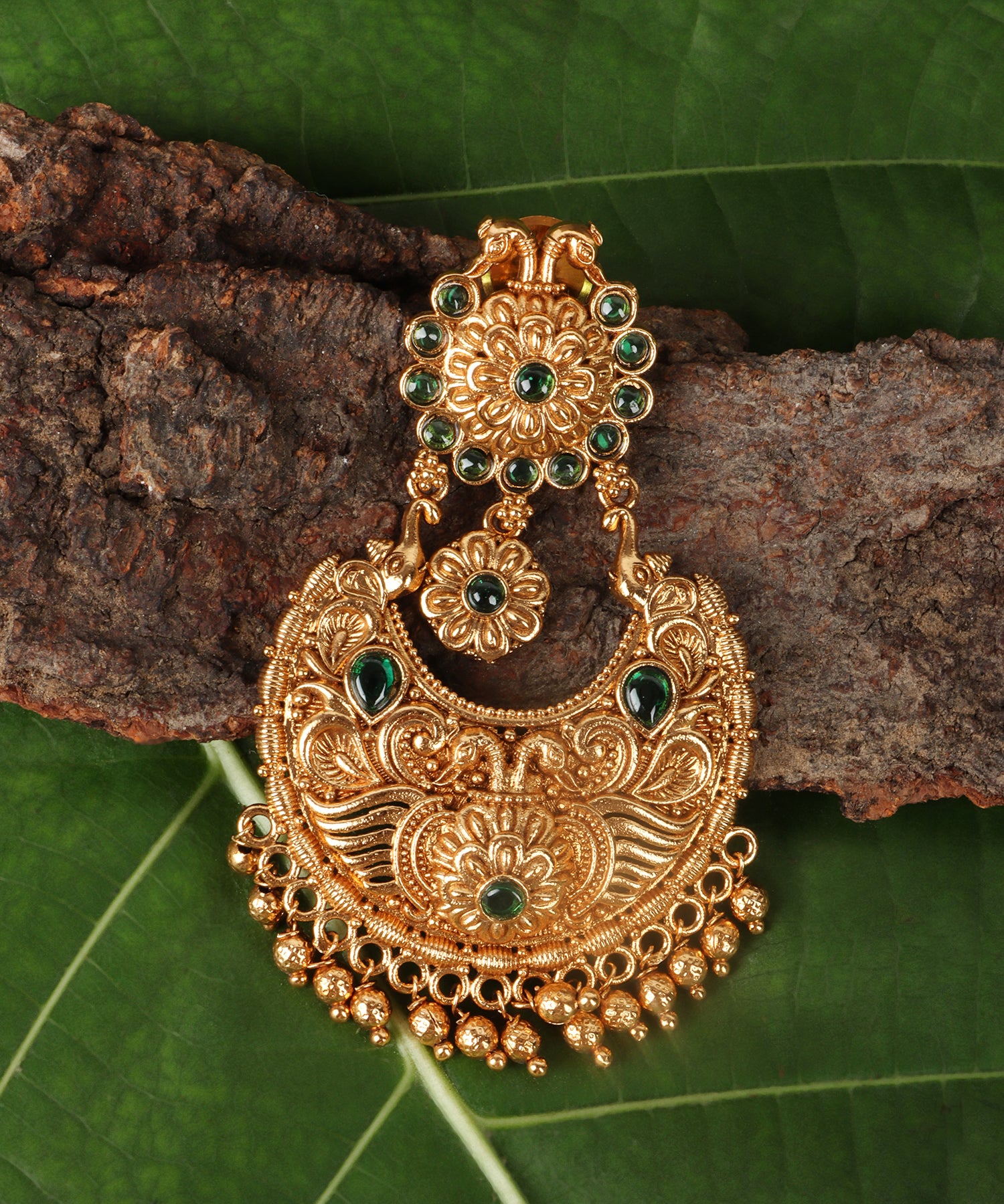 Royal Emerald Crescent Gold Earrings