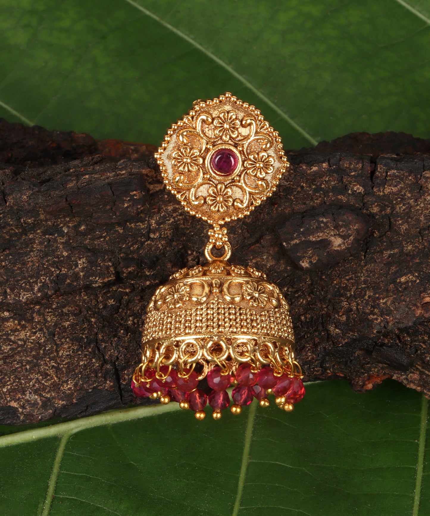 Classic Heritage Ruby Gold Jhumkis