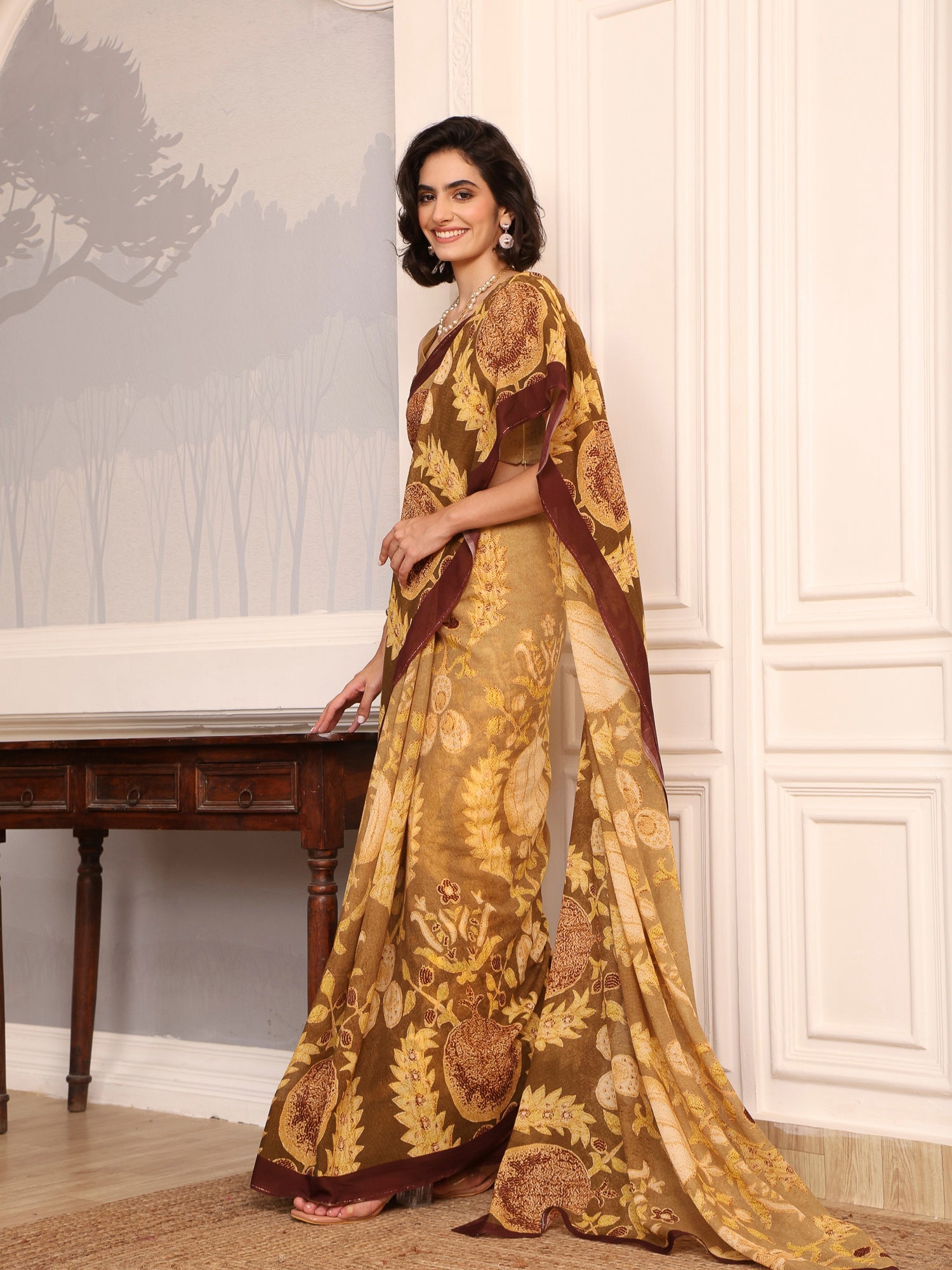 Rida Olive Green Chanderi Saree