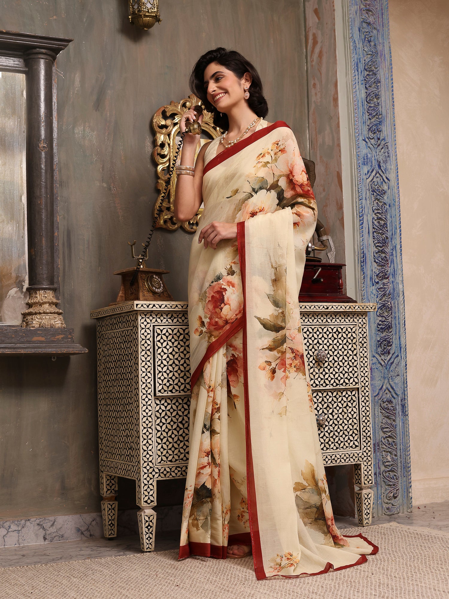 Nooreh Ivory Chanderi Saree
