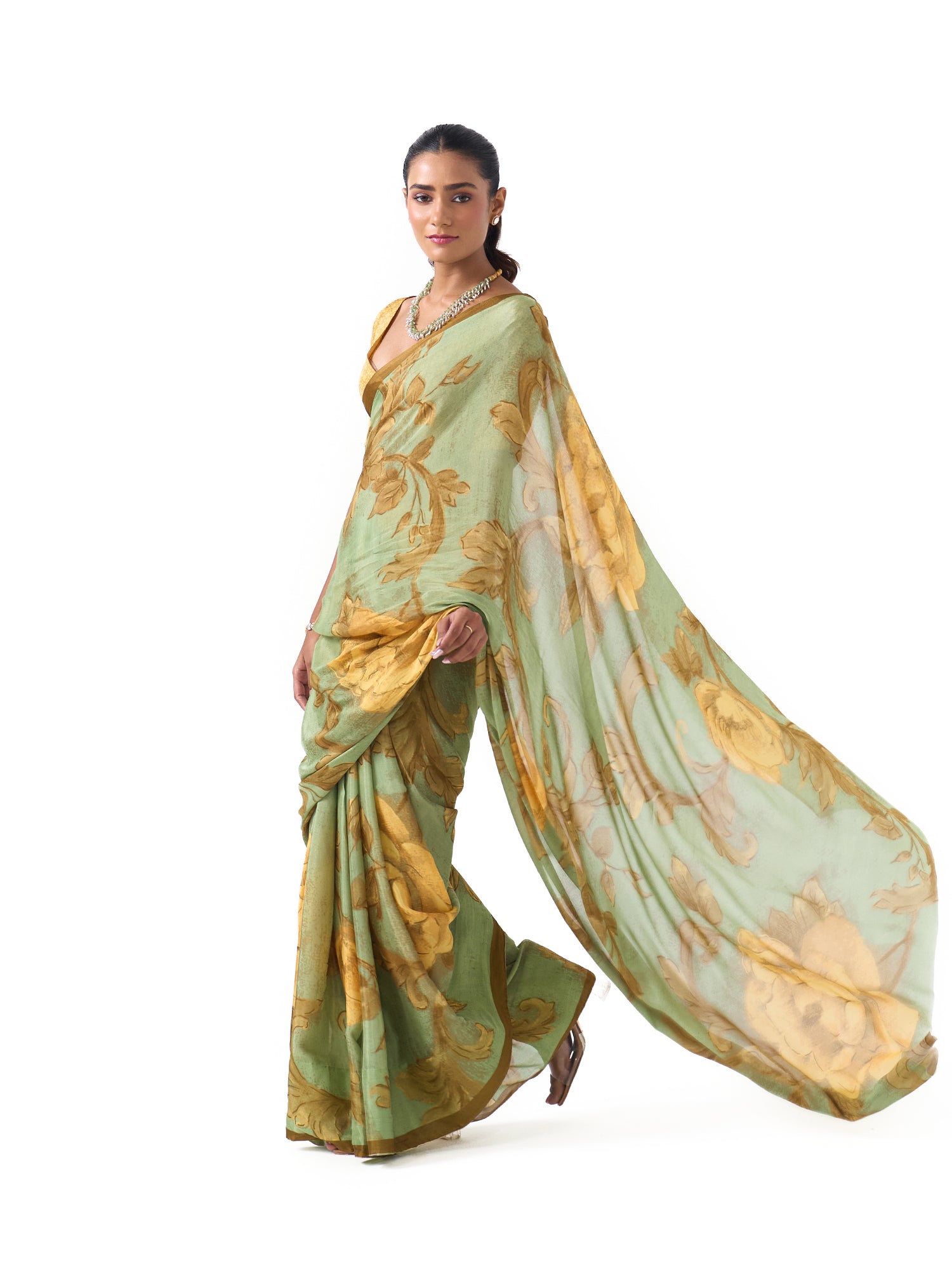 Sia Pista Green Floral Saree