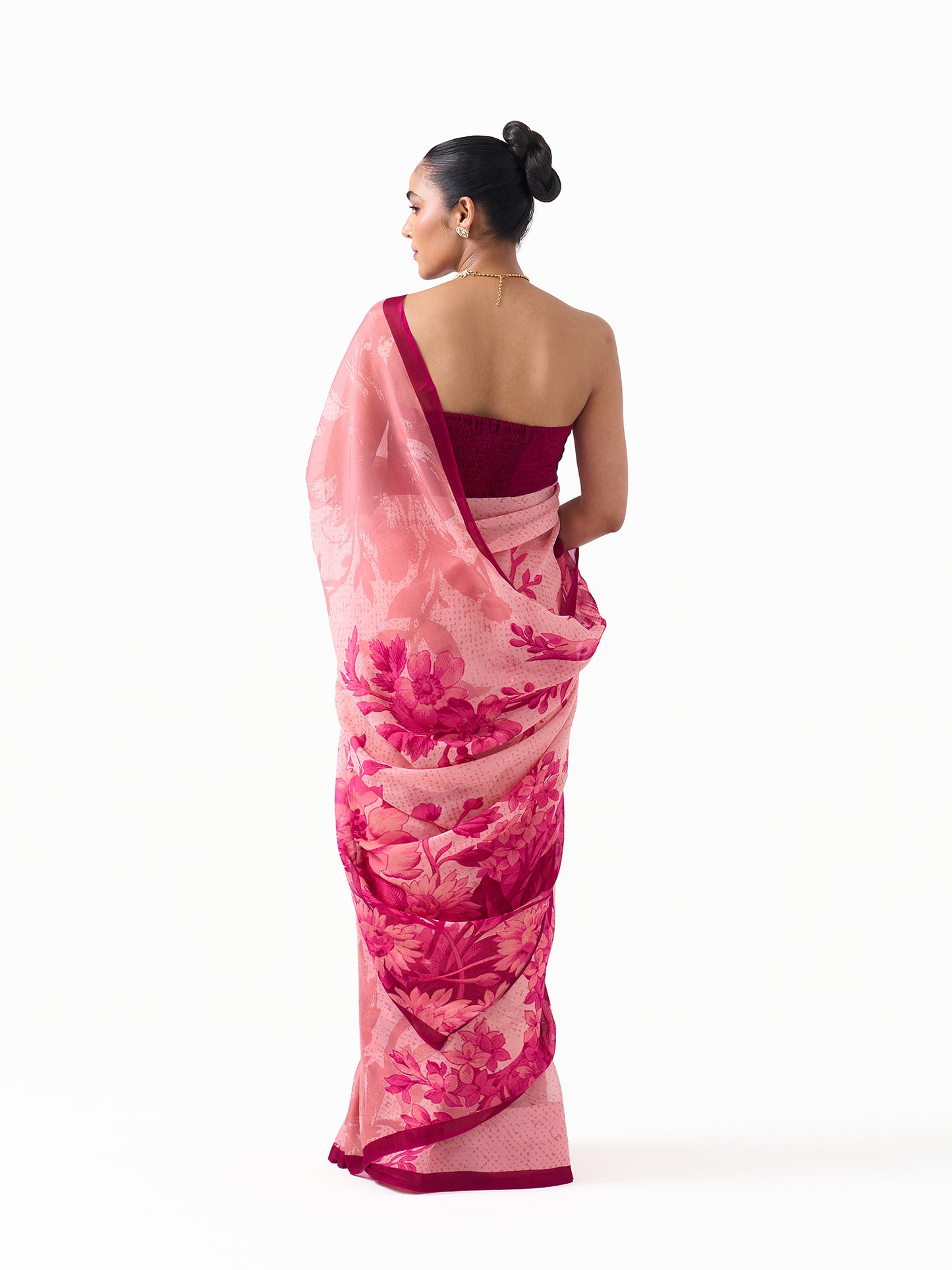 Noor Rose Pink Botanical Chiffon Saree
