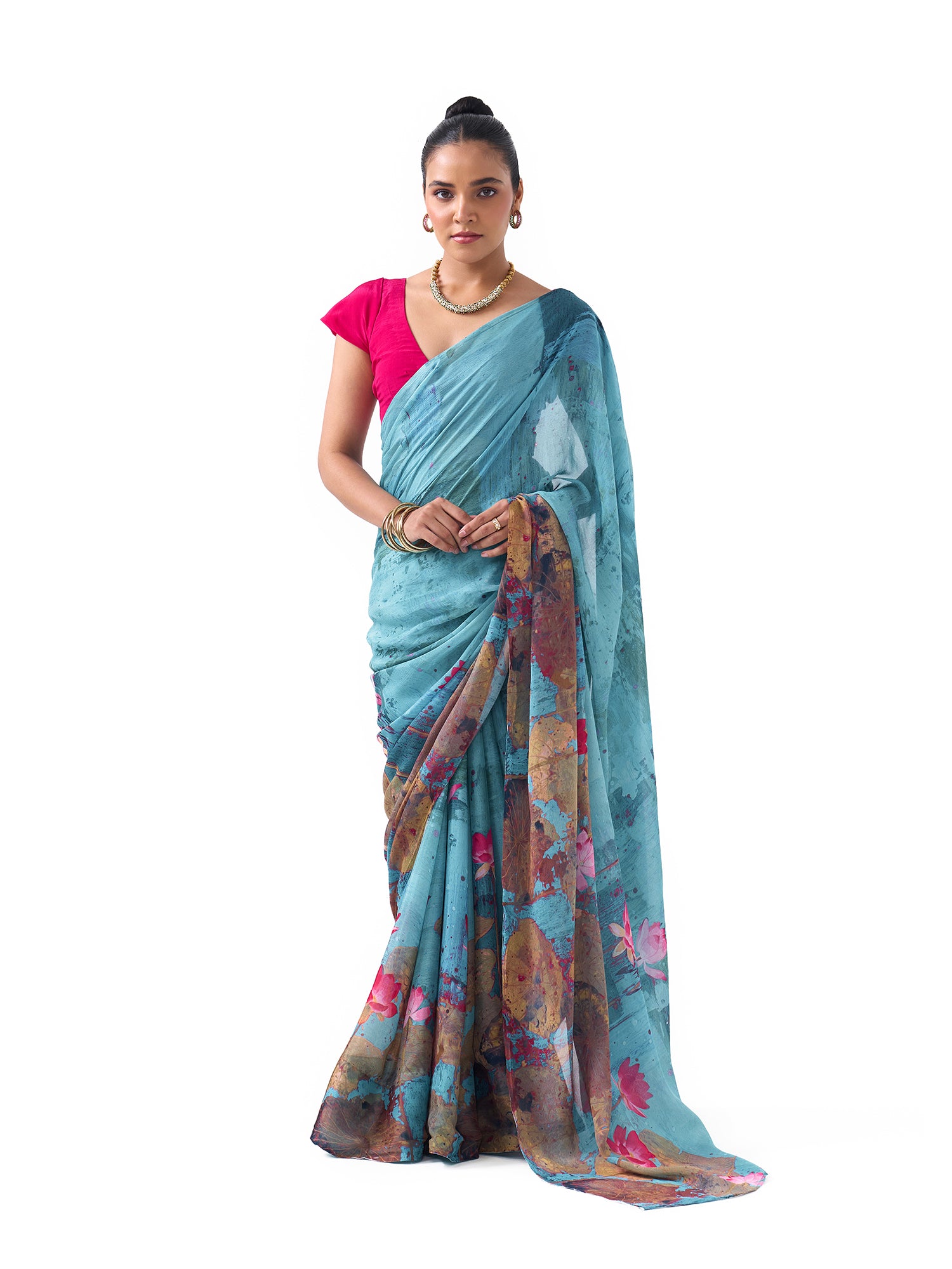Ela Turquoise Lotus Saree