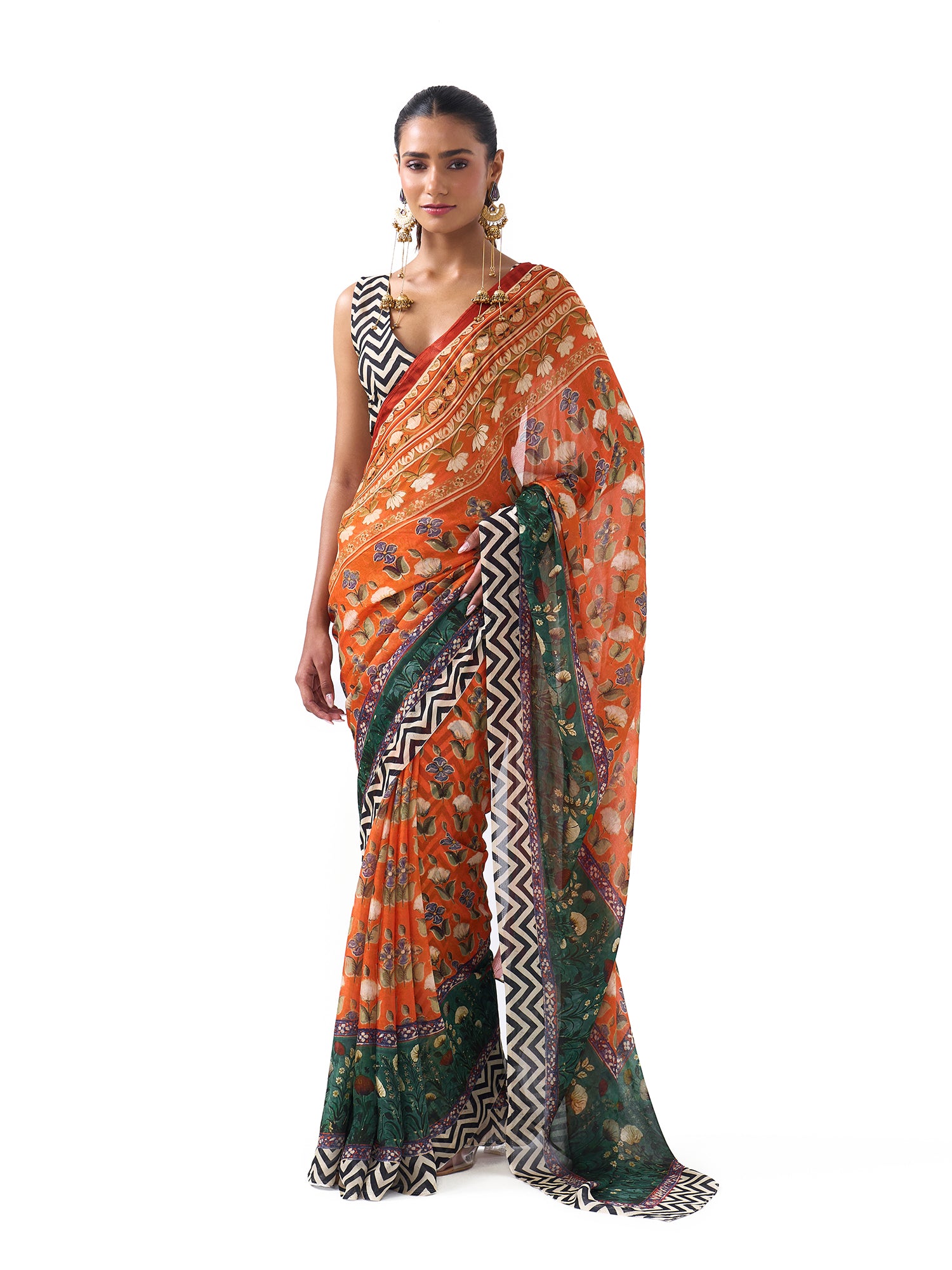 Airaana Orange Palatial Saree