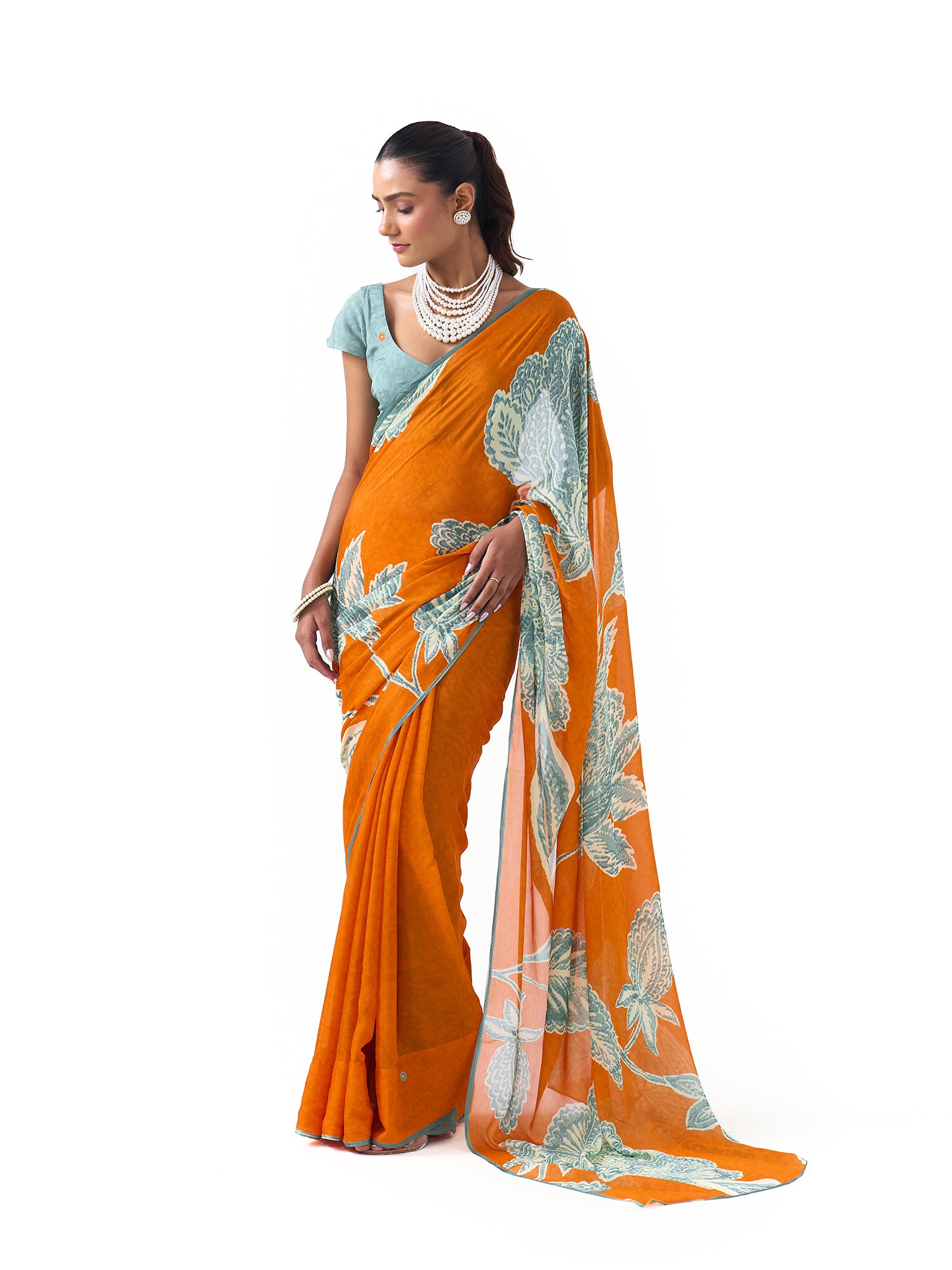 Myra Marigold Orange Chintz Saree