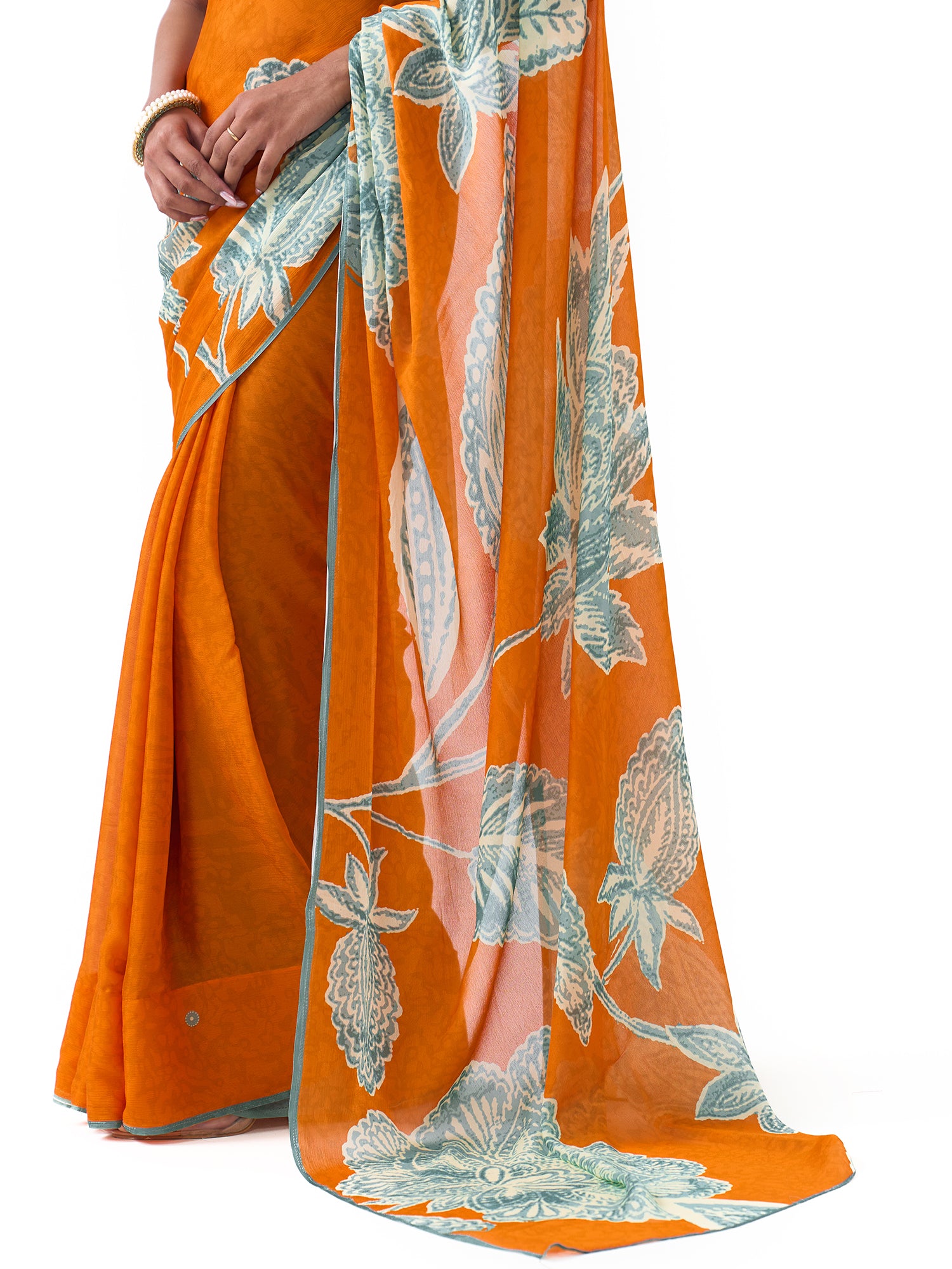 Myra Marigold Orange Chintz Saree