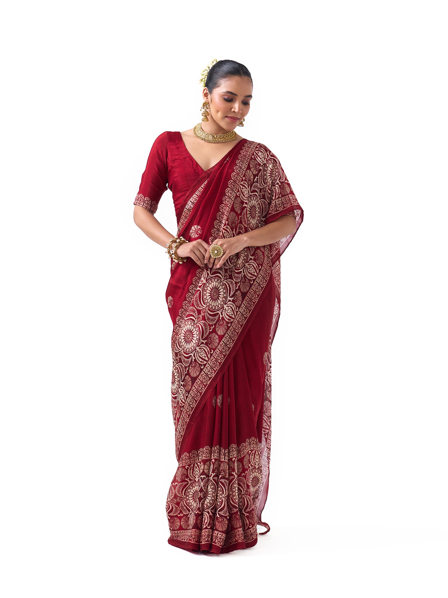 Ziya Burgundy Red Upada Saree