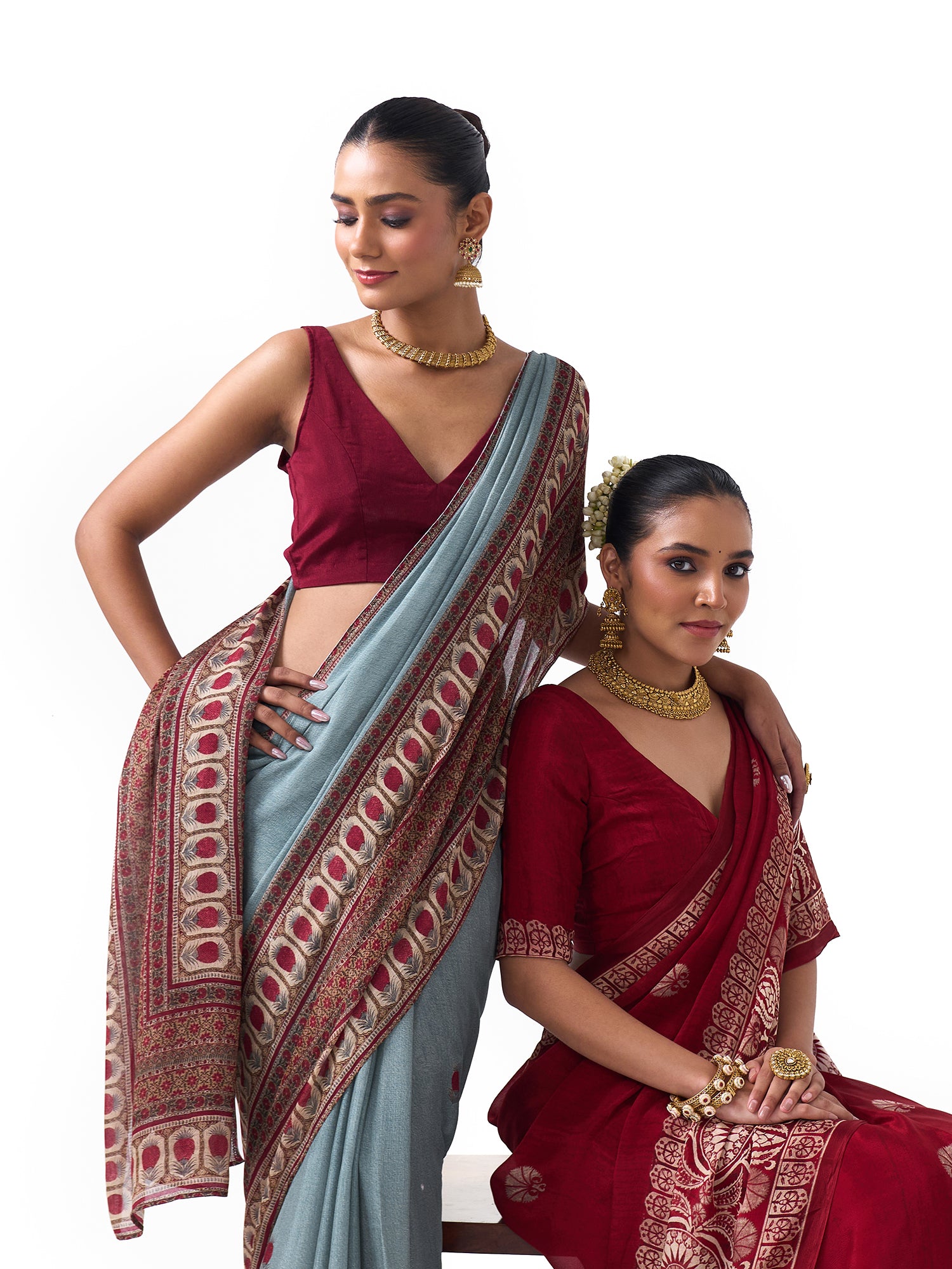 Myra Sage Blue Border Saree