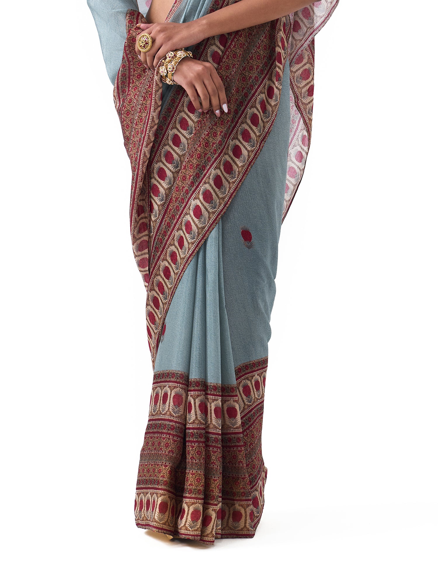 Myra Sage Blue Border Saree