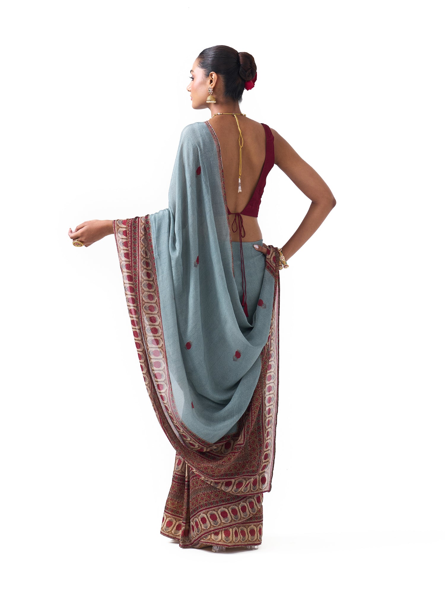 Myra Sage Blue Border Saree