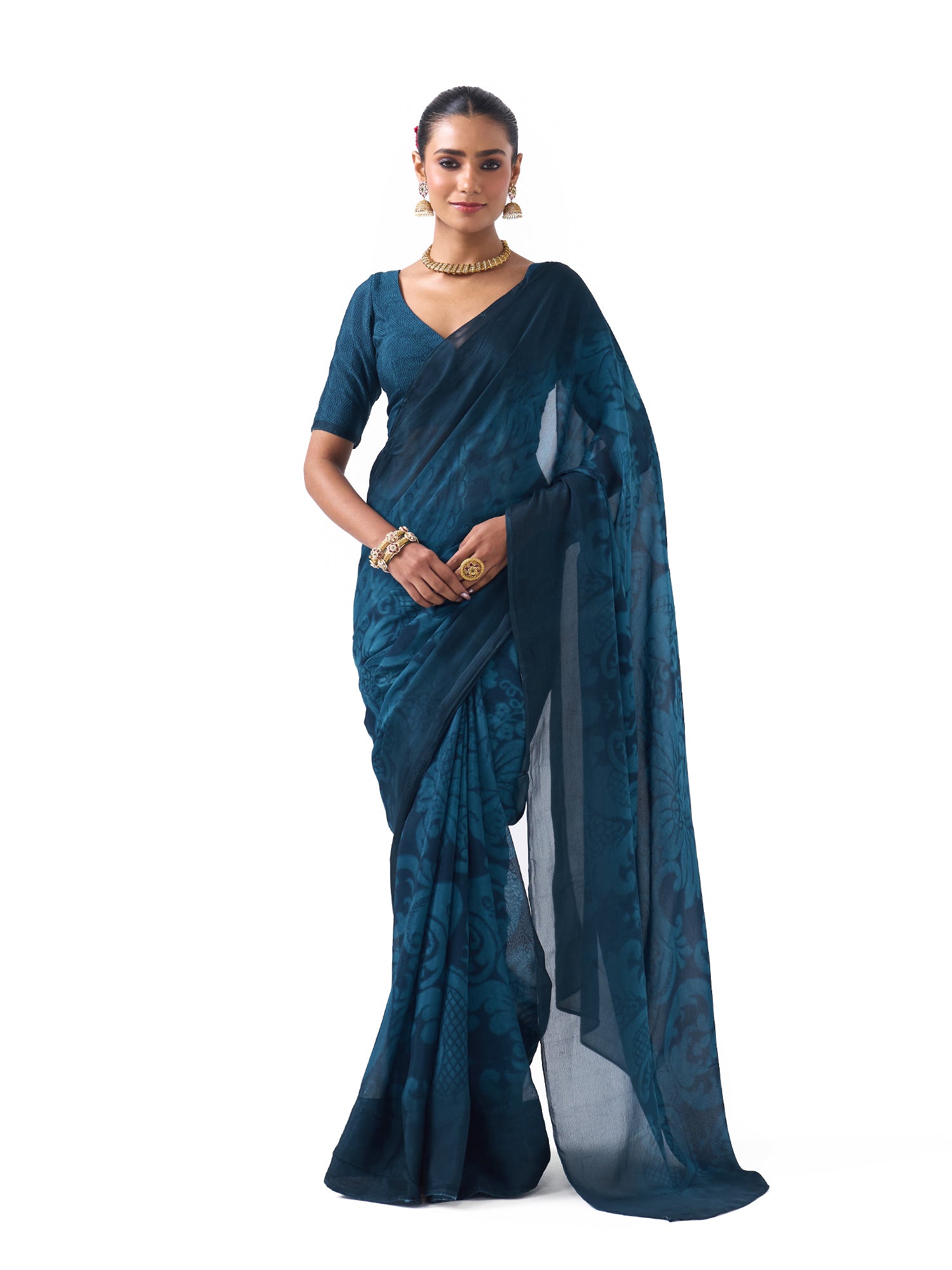 Diya Teal Blue Ombre Saree