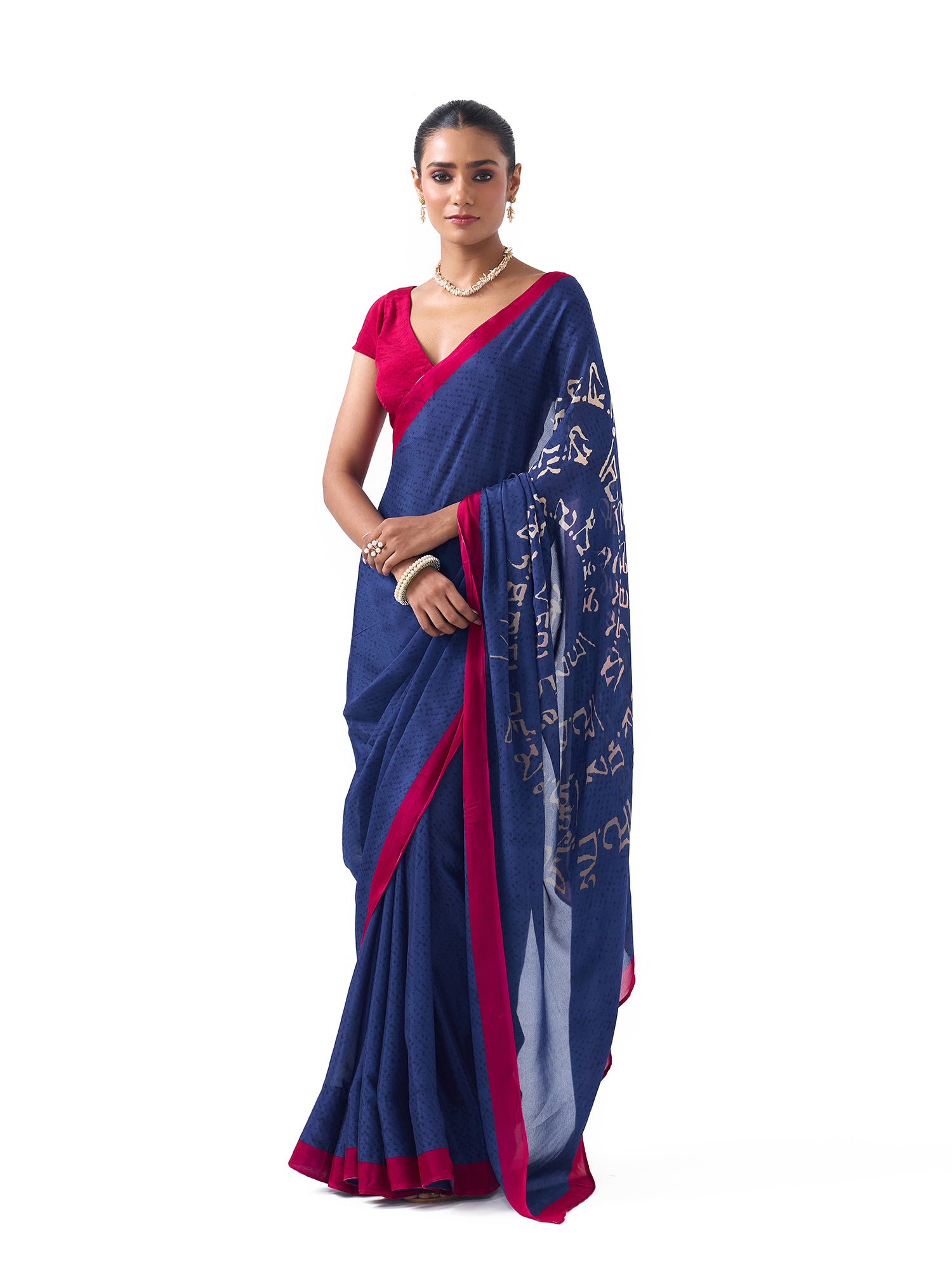 Maya Royal Blue Shanti Script Saree