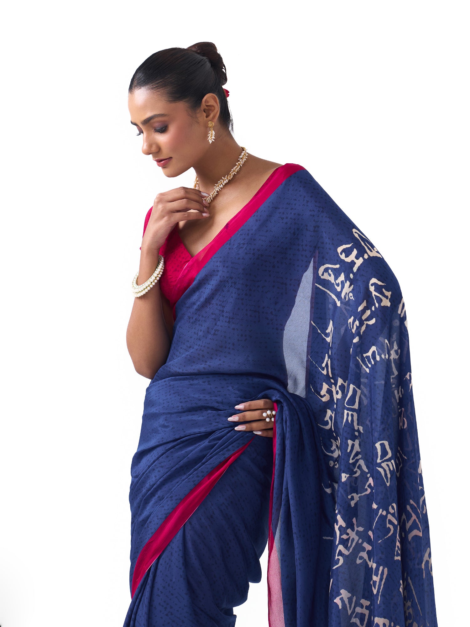Maya Royal Blue Shanti Script Saree