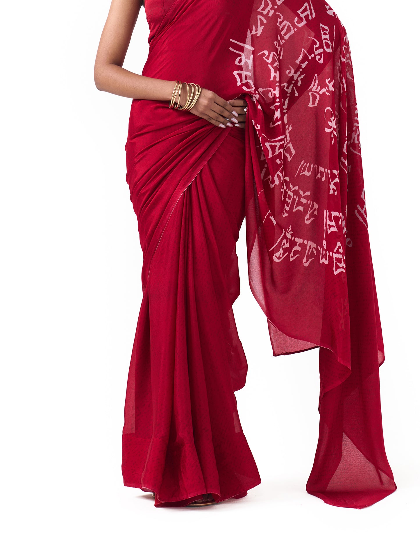 Maya Red Shanti Script Saree