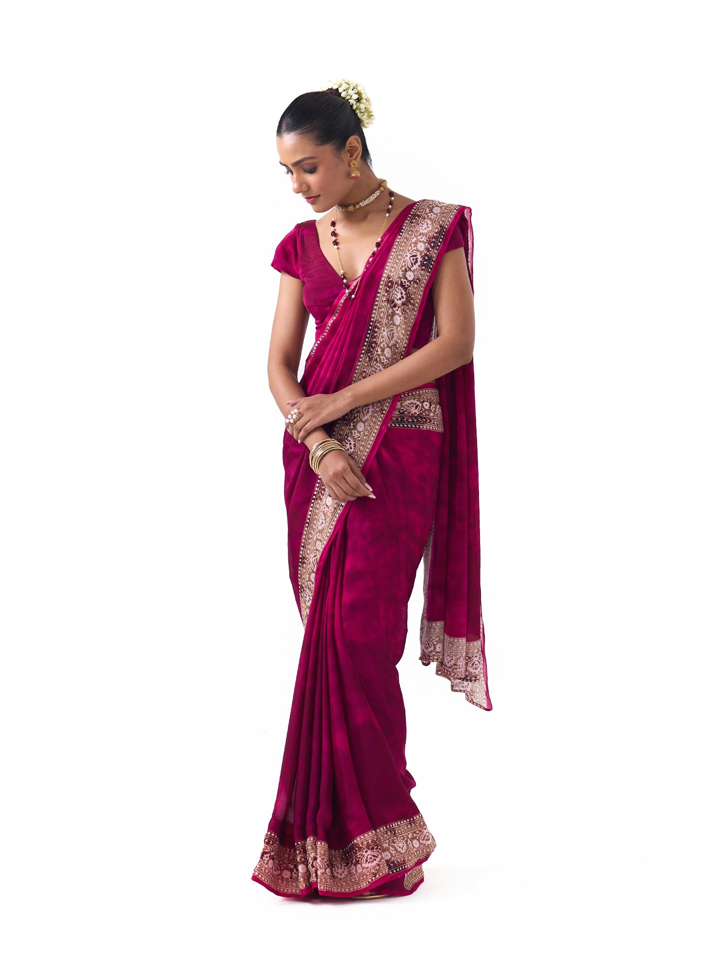 Rhea Raspberry Pink Border Saree
