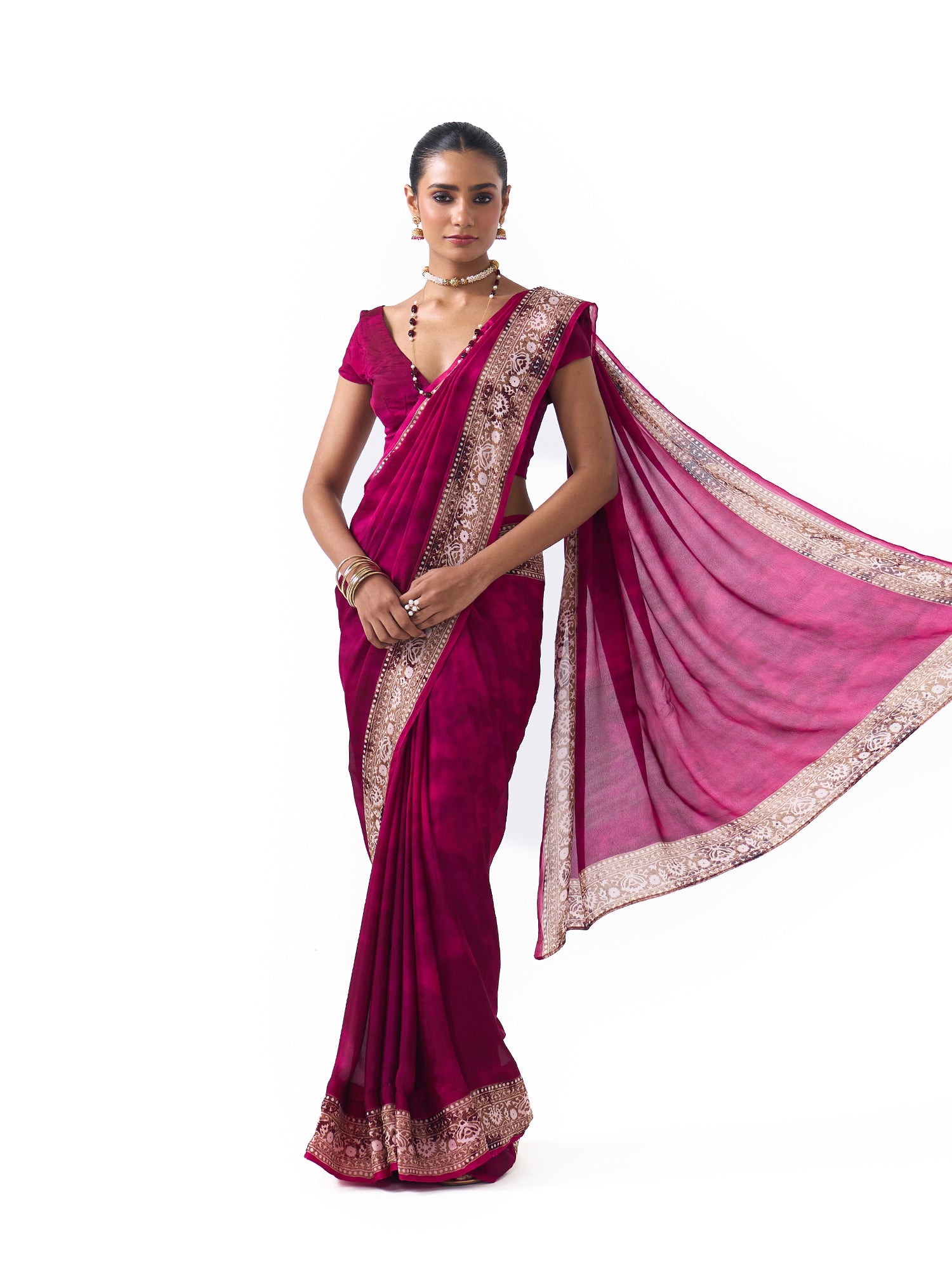 Rhea Raspberry Pink Border Saree