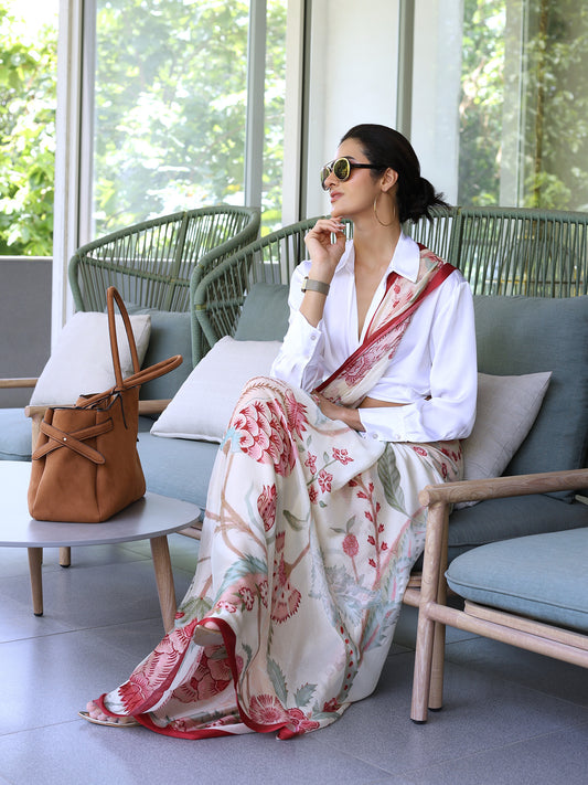 Inaayat Creme Tree of Life Saree