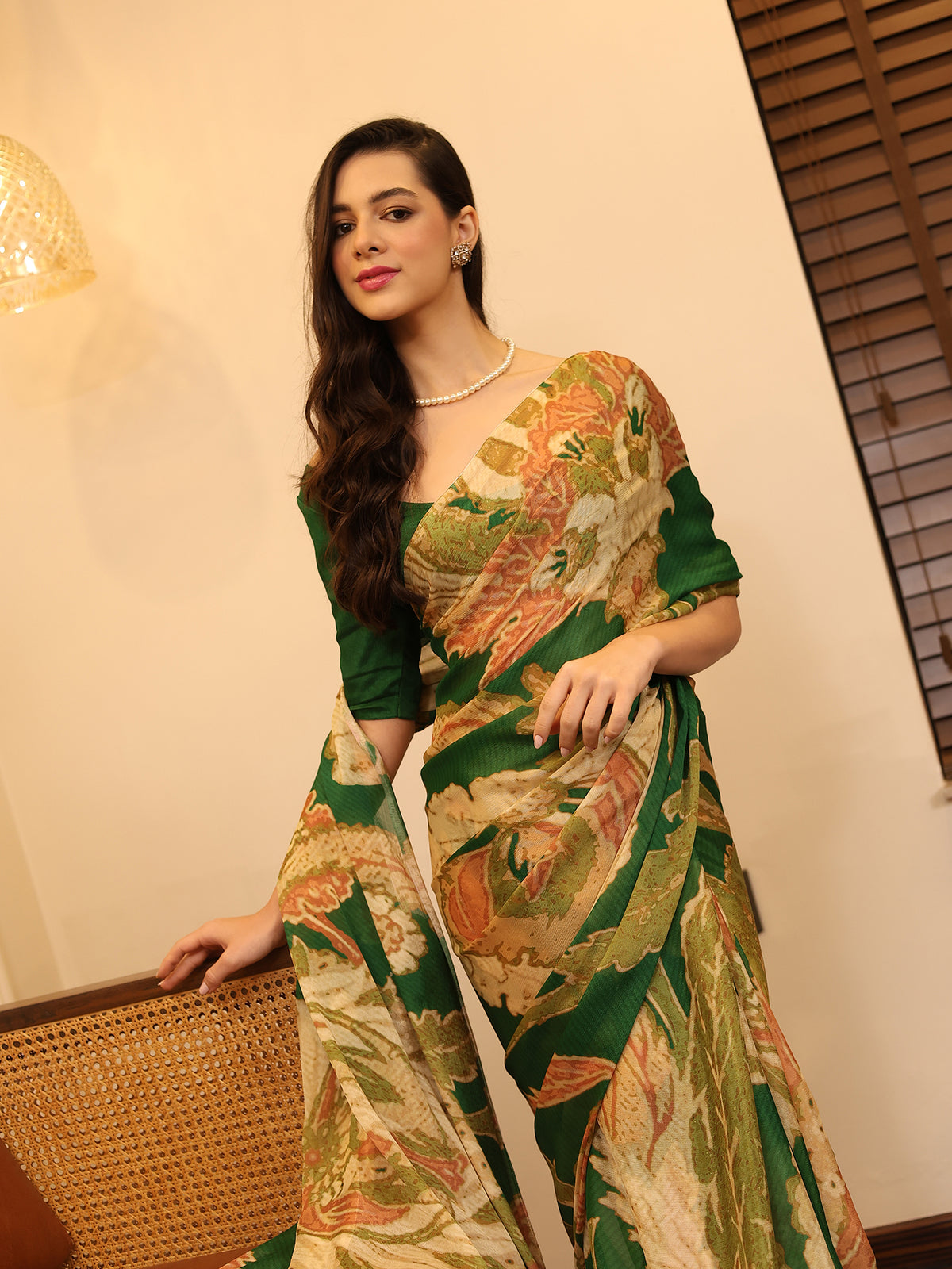 Aarzoo Emerald Green Beige Lily Saree