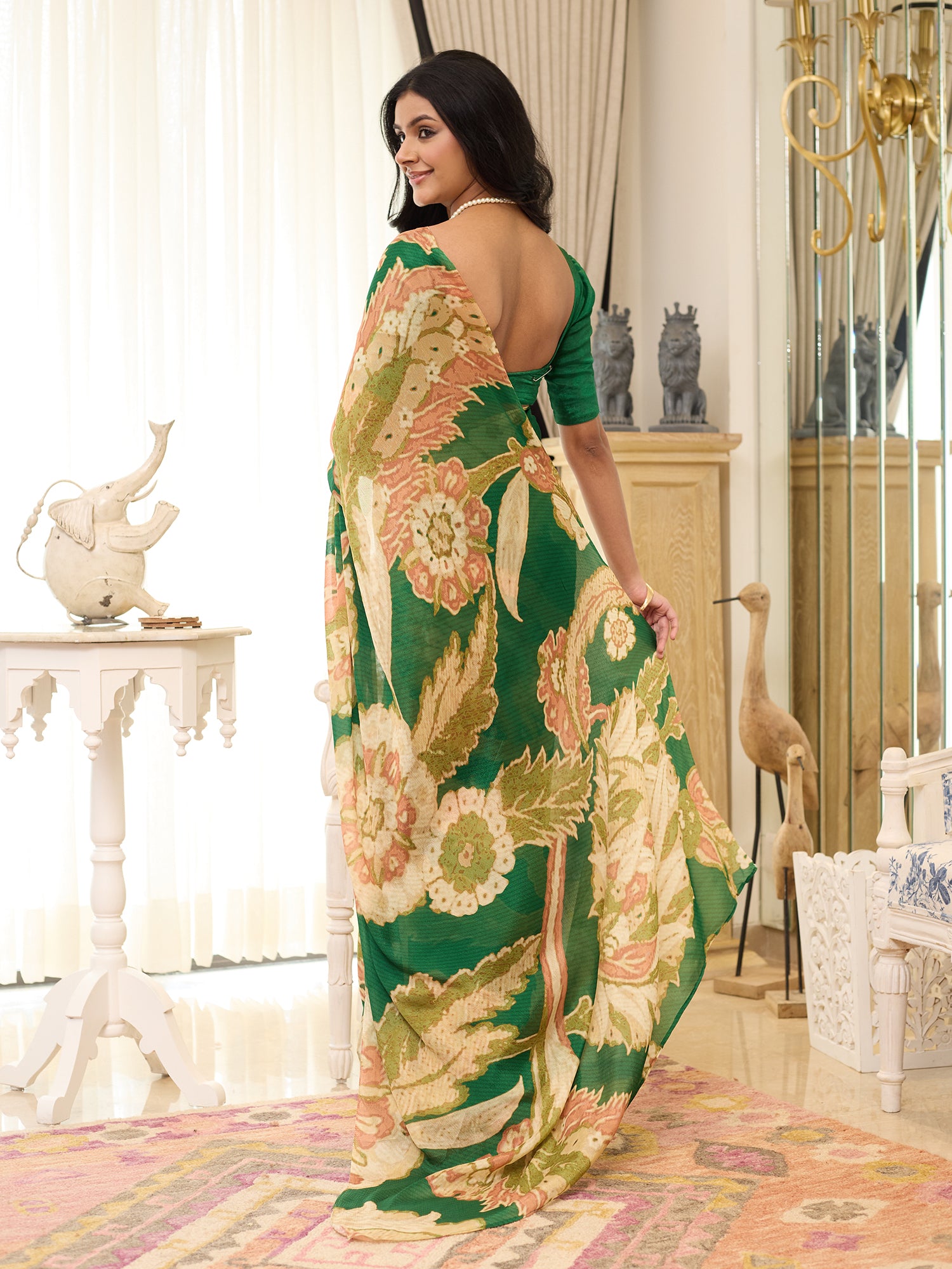 Aarzoo Emerald Green Beige Lily Saree
