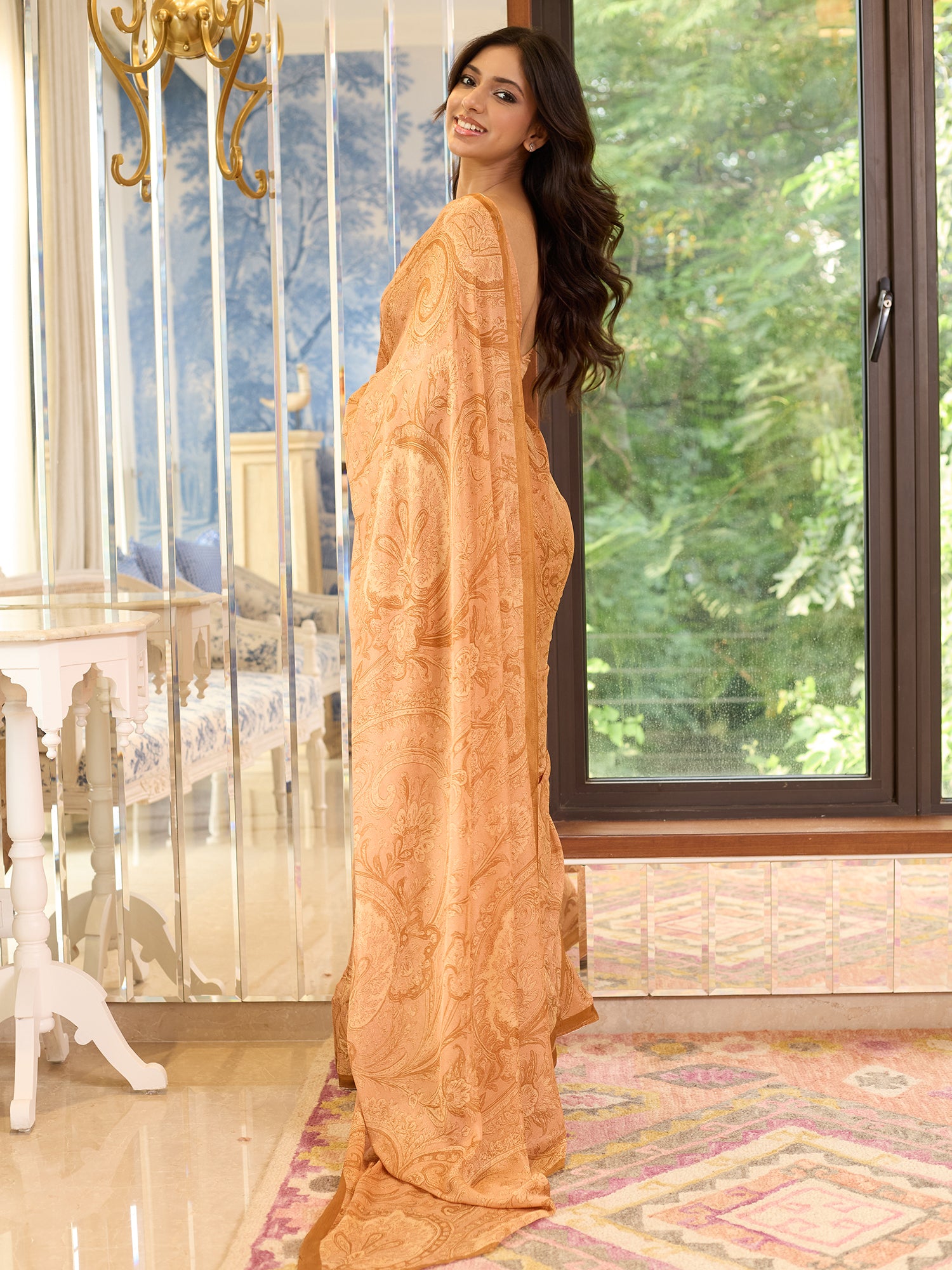 Seher Caramel Tan Swirl Paisley Saree