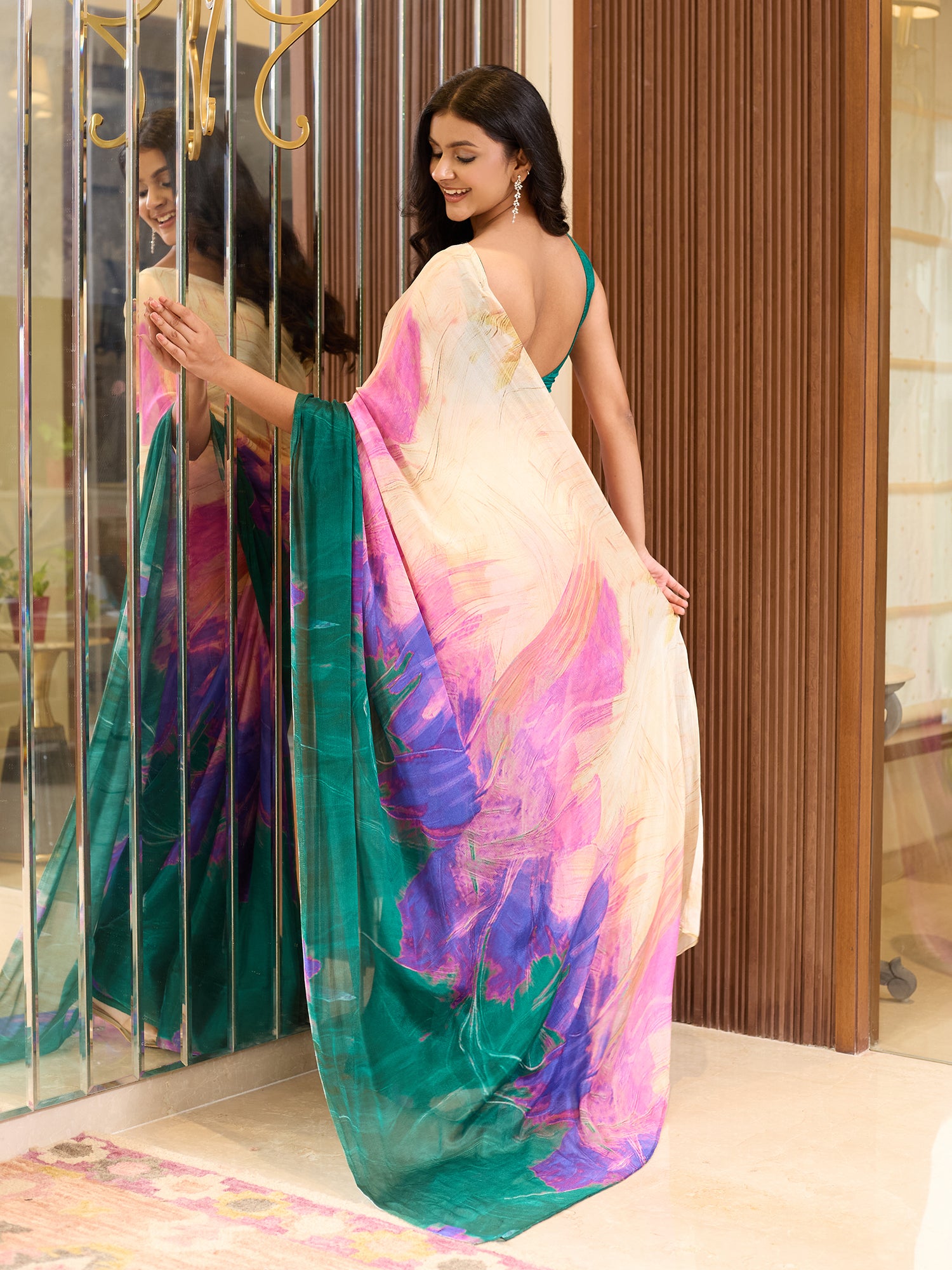Zeba Emerald Purple Blush Abstract Saree
