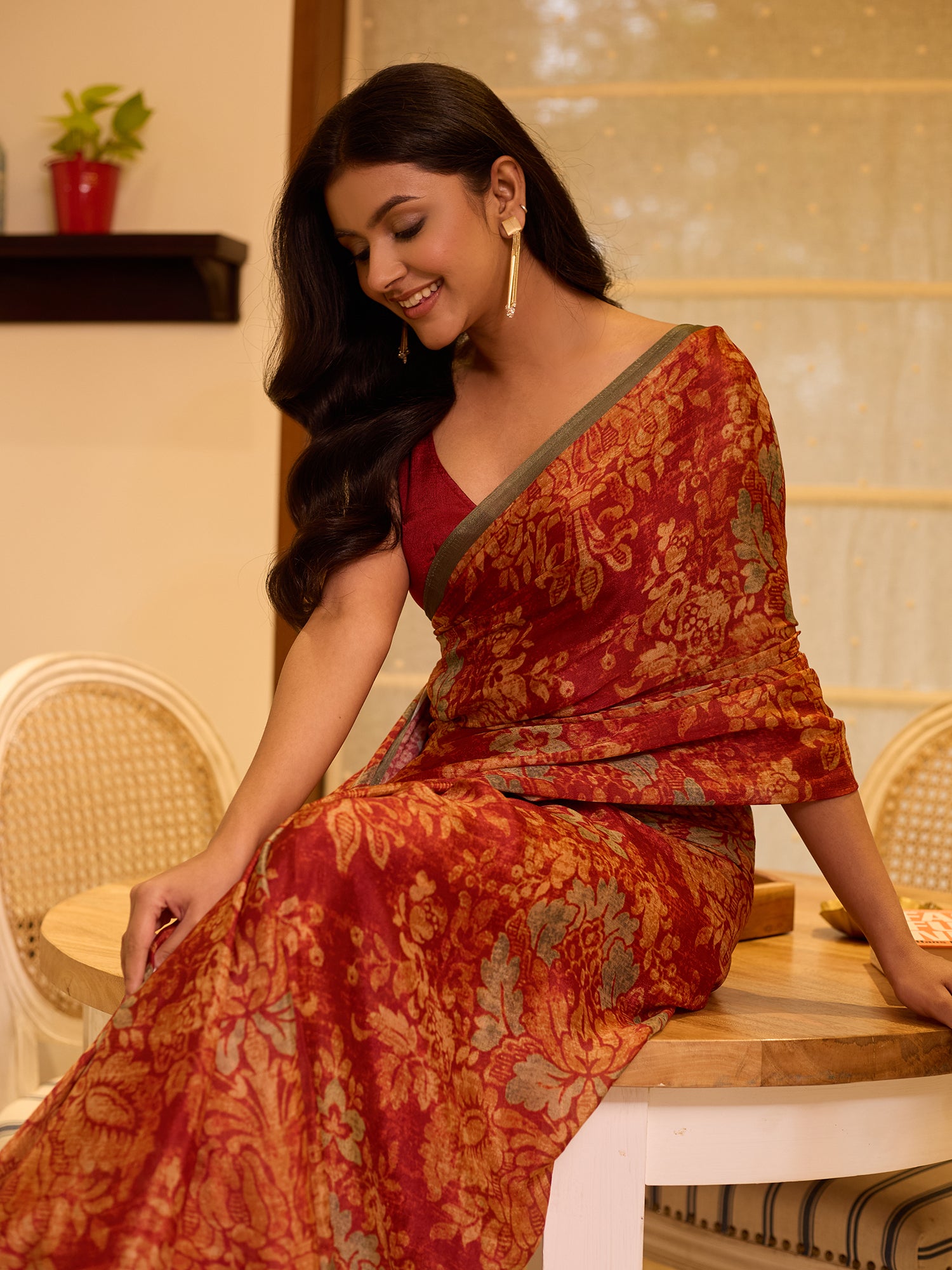 Saira Vermilion Rust Paisley Bloom Saree