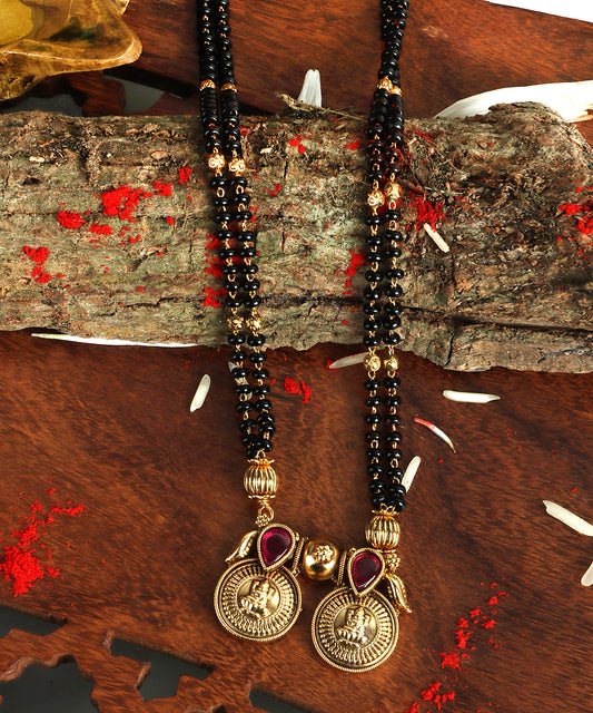Antique Gold Lakshmi Mangalsutra with Ruby Accents
