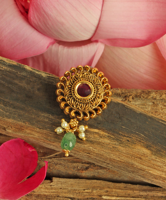 Antique Gold Filigree Earrings with Ruby & Emerald